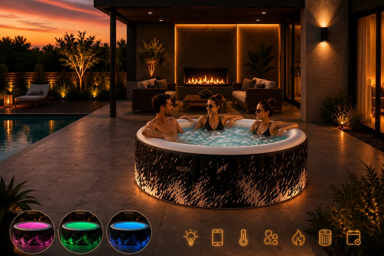 Dmuchane SPA ogrodowe Intex 28494NP Glow Deluxe 4 os. Wi-Fi LED 140 dysz — widok produktu