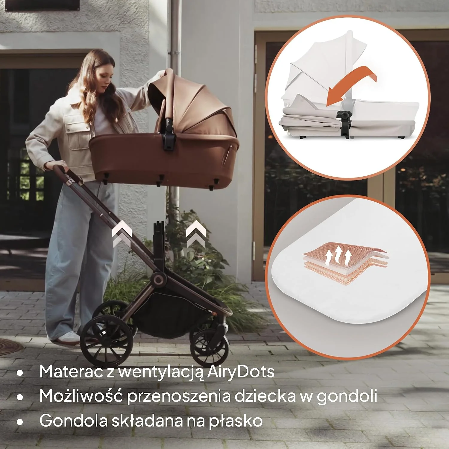 LIONELO MIKA PLUS 3 w 1 Wózek Spacerowy Dziecięcy 0-48 miesięcy do 22 kg Gondola do 9 kg Fotelik Samochodowy Nosidło do 13 kg, Regulacja Oparcia, Amortyzacja, Koła 360° Budka XXL (Beżowy)