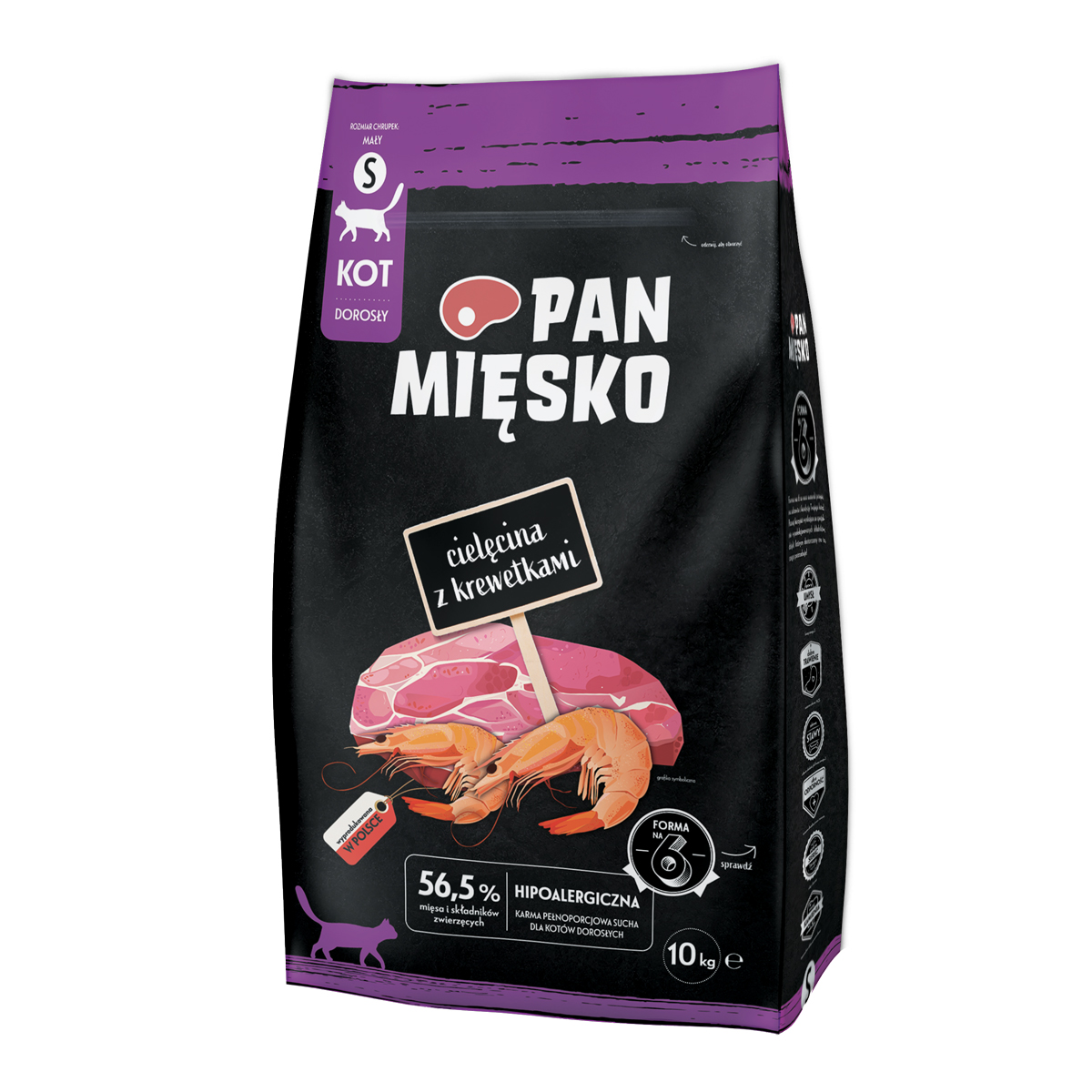 Karma sucha dla kota Pan Mięsko Cielęcina z krewetkami S 10 kg