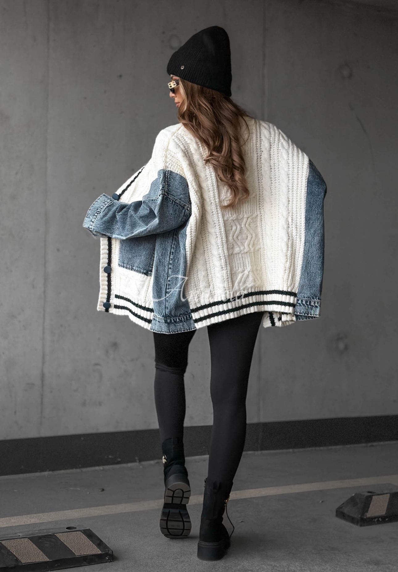 Bawełniany sweter kardigan z jeansowymi elementami Morning Streets ecru — 5