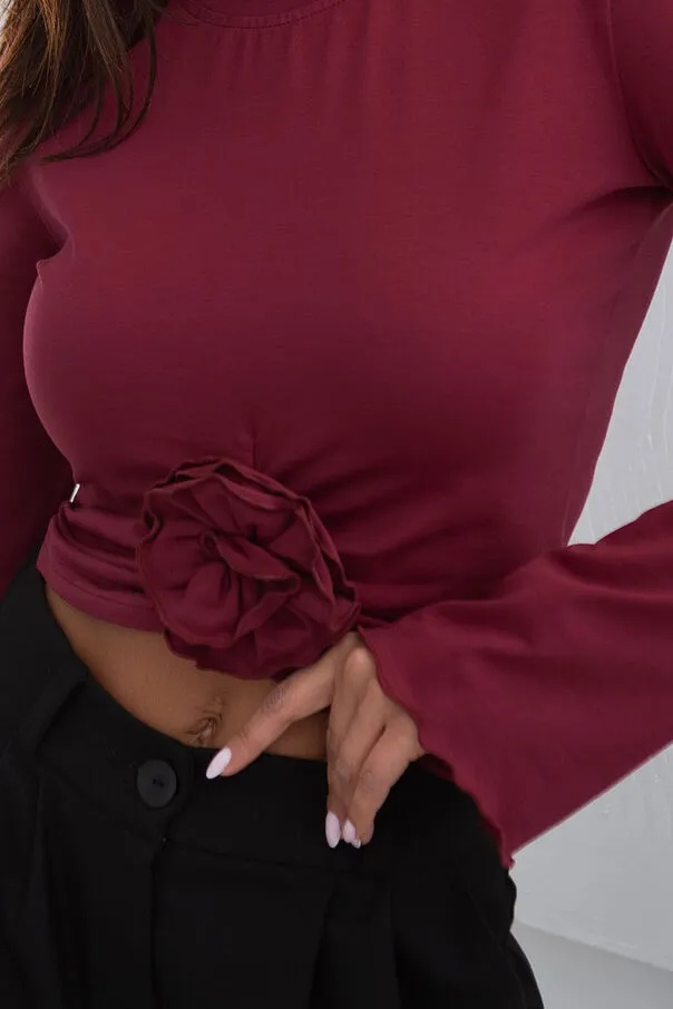Bordowa bluzka z różą ROSE — 2