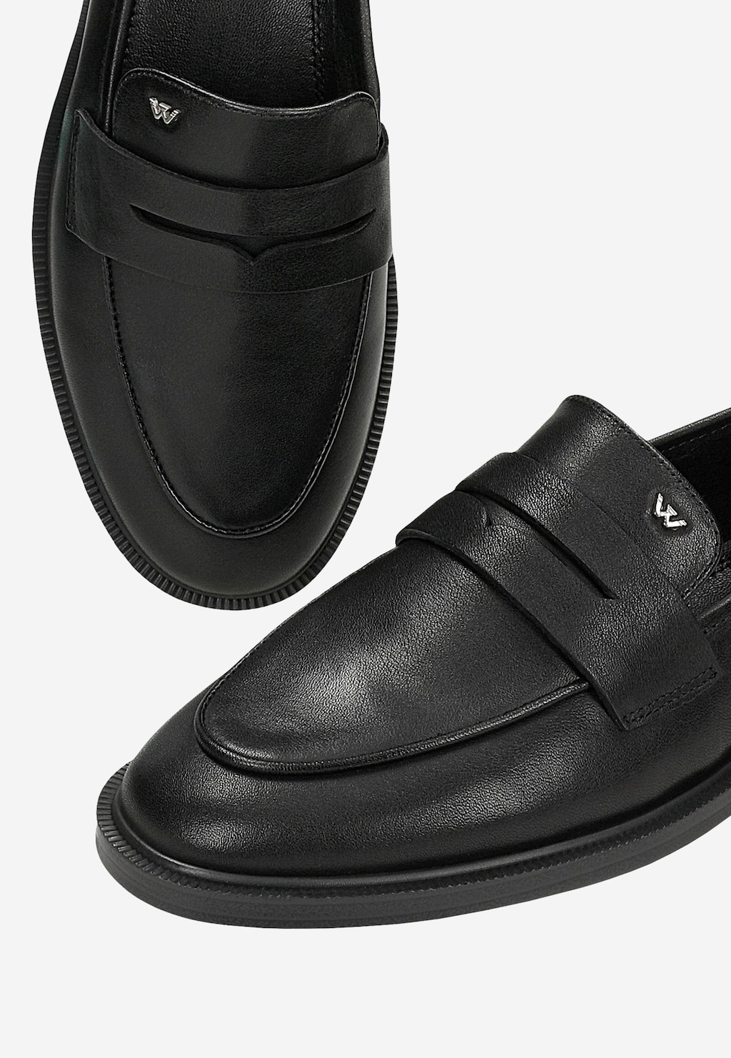 Czarne skórzane mokasyny damskie penny loafers 46398-51 — 7