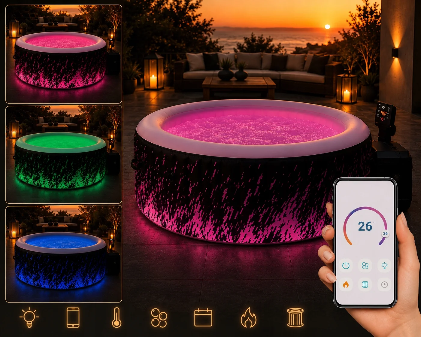 Dmuchane SPA ogrodowe Intex 28494NP Glow Deluxe 4 os. Wi-Fi LED 140 dysz — widok produktu