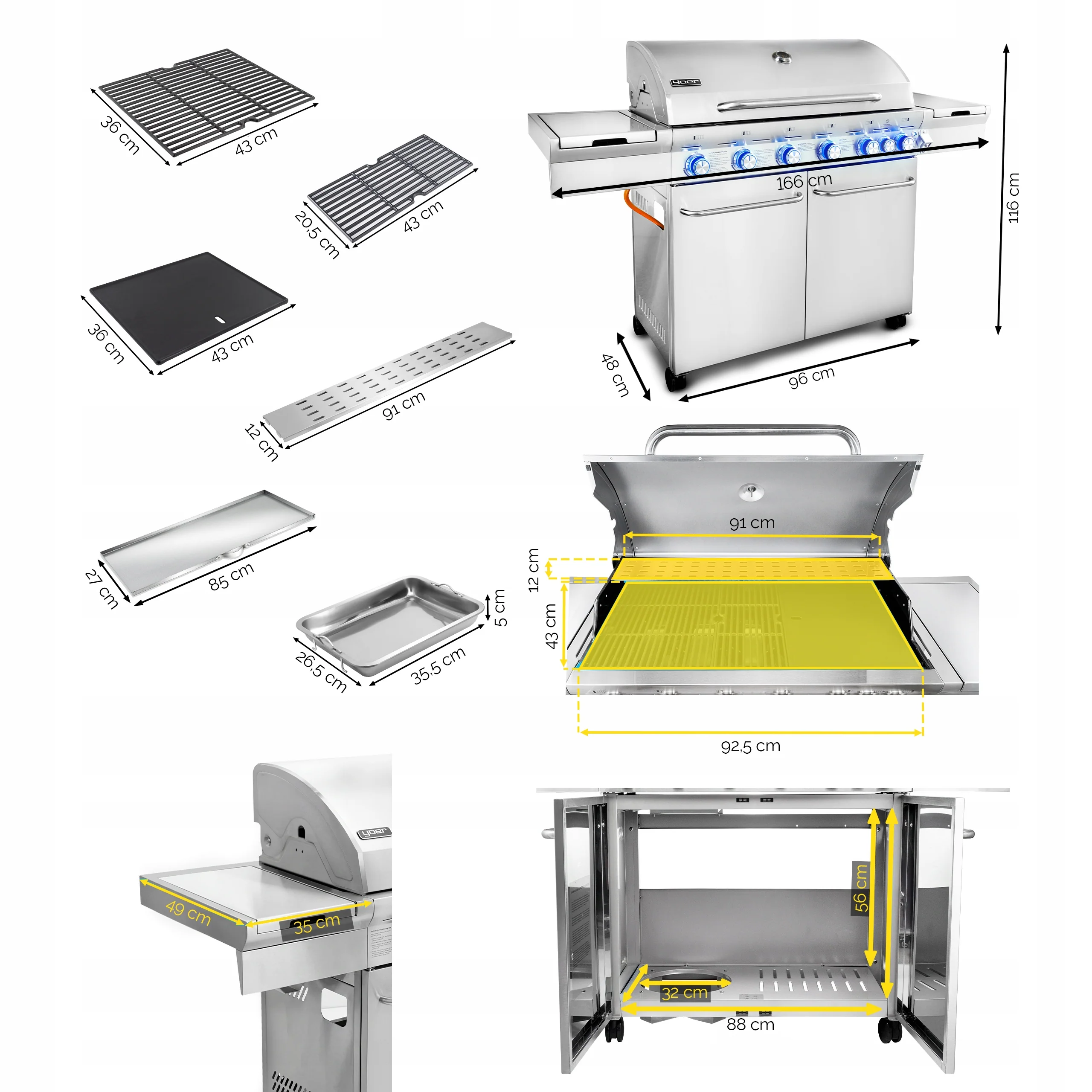 Grill gazowy Yoer 22,05 kW Ogrodowy ŻELIWNY nierdzewny 6+1 +szafka na butlę — widok produktu