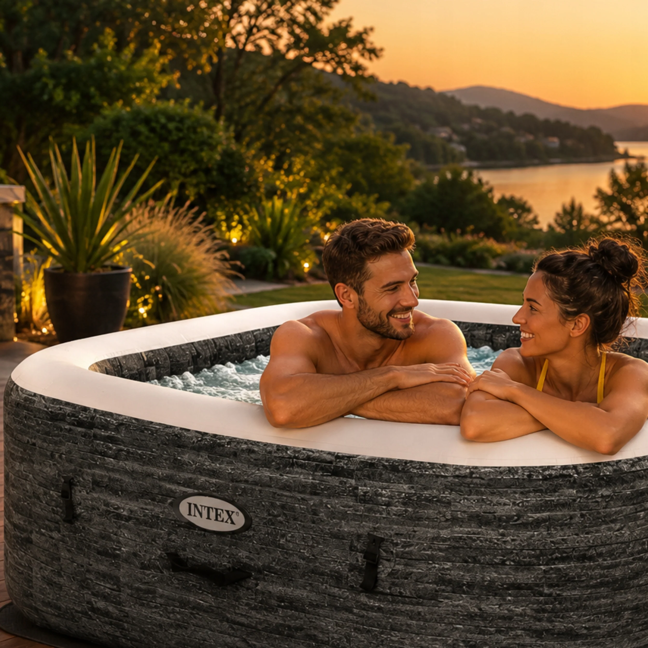 Dmuchane SPA ogrodowe Intex PureSpa Greystone Deluxe dla 4 osób LED Wi-Fi