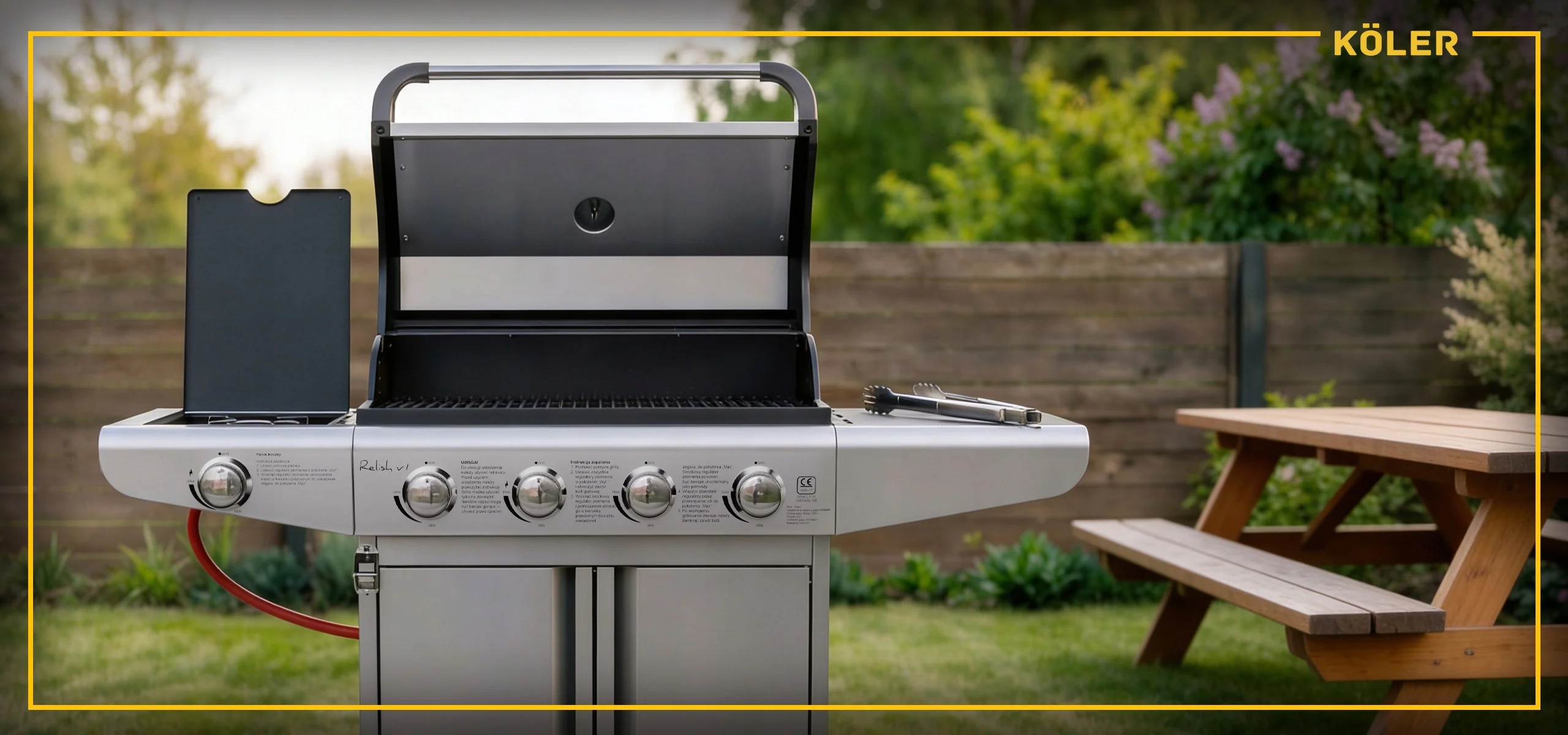 GRILL GAZOWY OGRODOWY ŻELIWNY RUSZT NIERDZEWNY 16kW Relish V1 4+1 AKCESORIA
