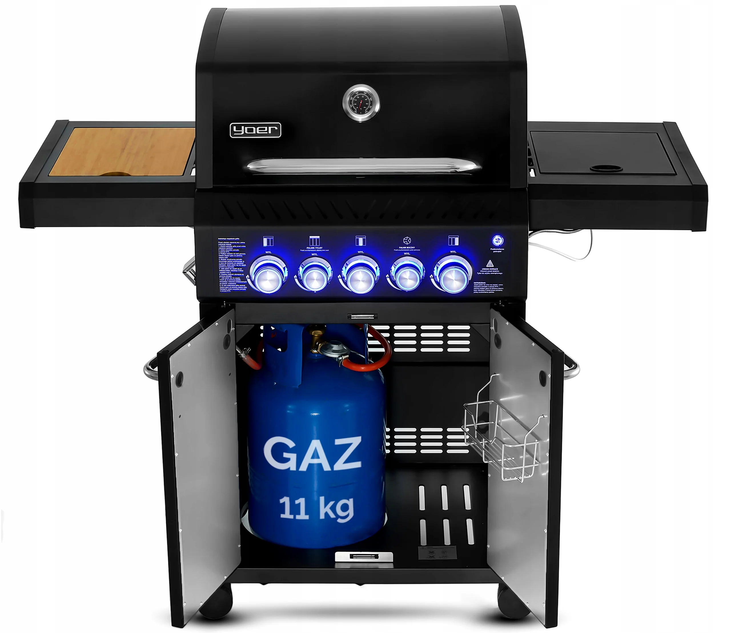 Grill gazowy Yoer 17,65 kW Ogrodowy ŻELIWNY nierdzewny 3+2 +szafka na butlę