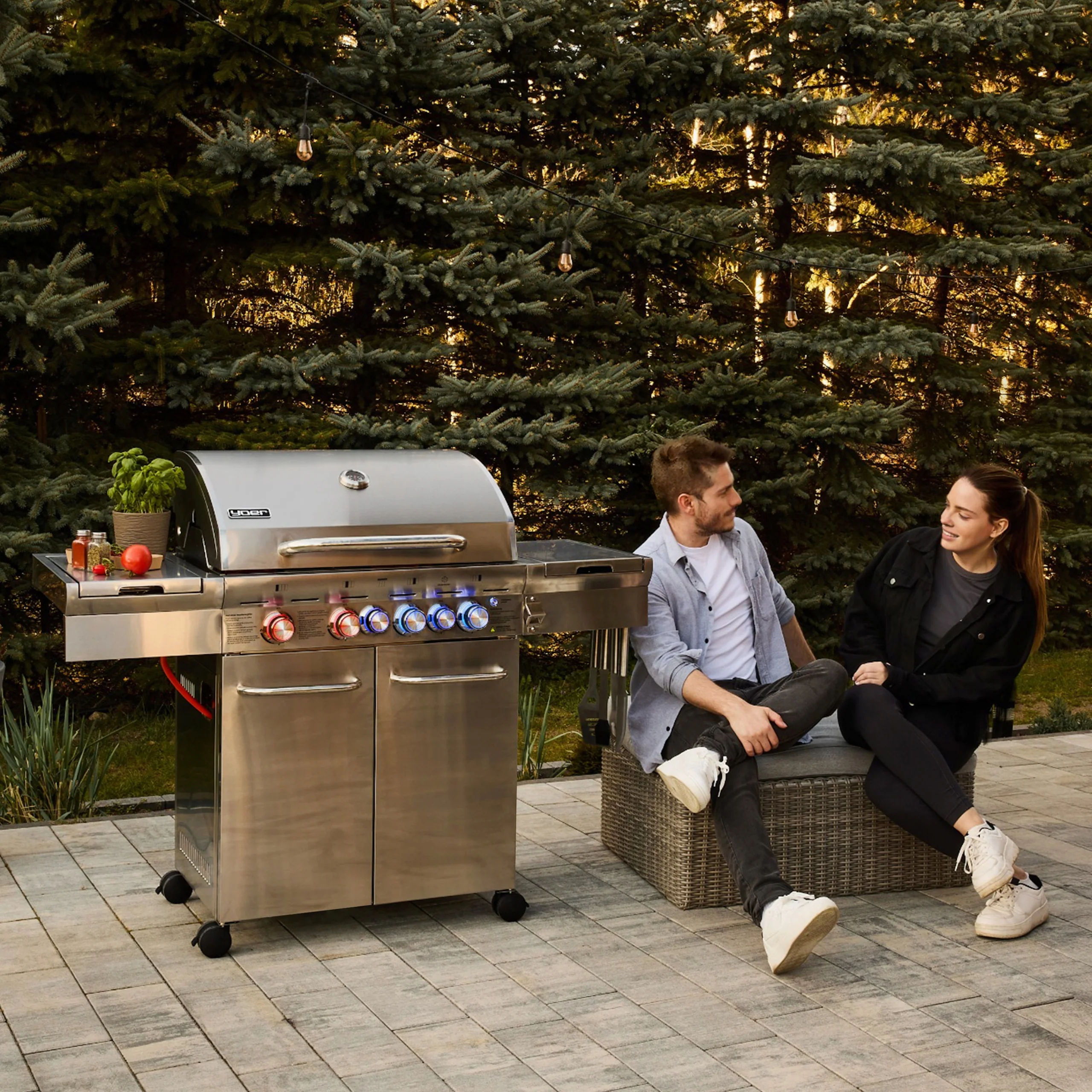 Grill gazowy Yoer 21,15 kW Ogrodowy ŻELIWNY nierdzewny 4+2 +szafka na butlę
