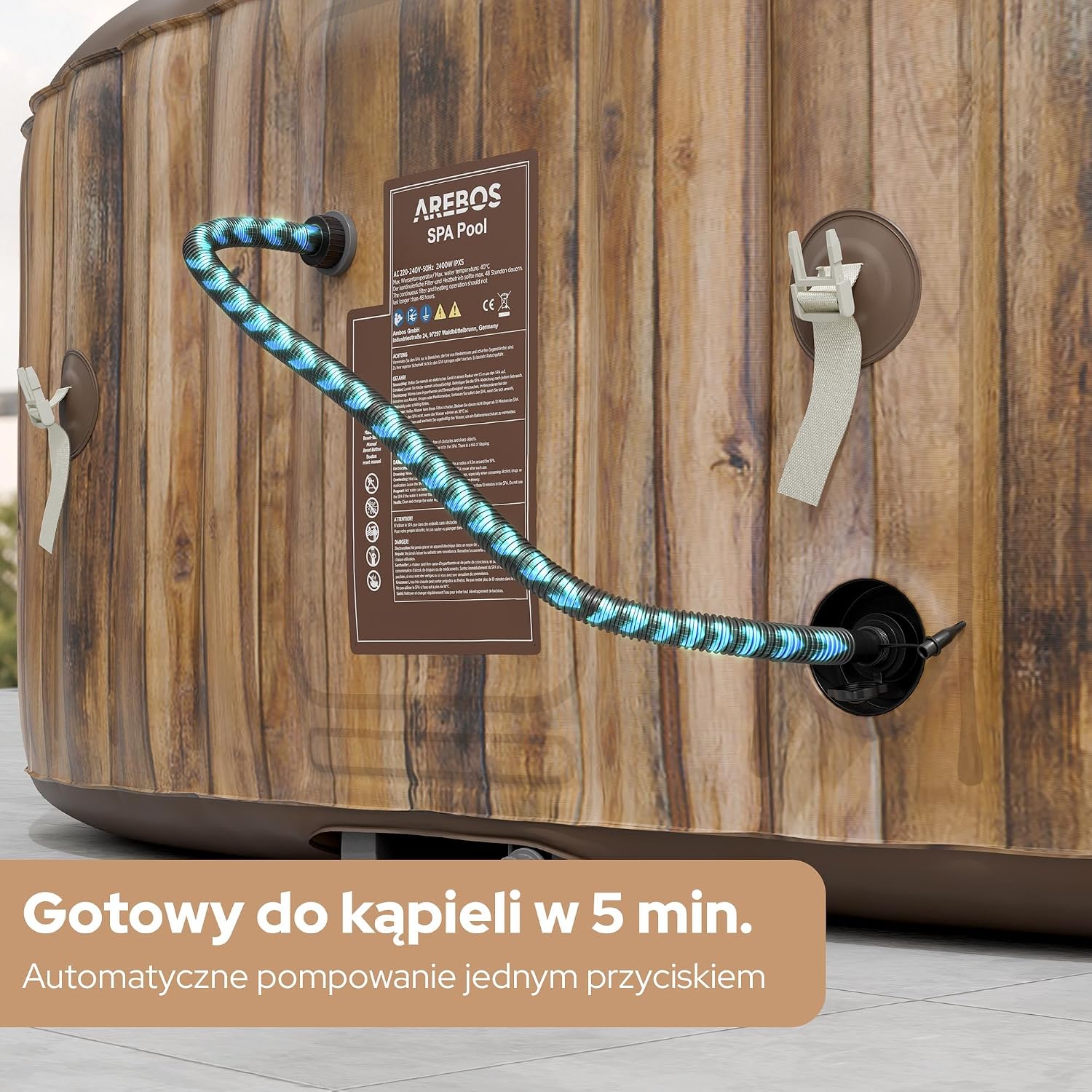 Arebos Nadmuchiwane Spa | Nadmuchiwane | Wnętrze i na zewnątrz | 190x120 cm Owal | 2 osoby | 90 dysz masujących | z ogrzewaniem | 550 litrów | Okładka w zestawie | Masaż Bubble Spa i Wellness