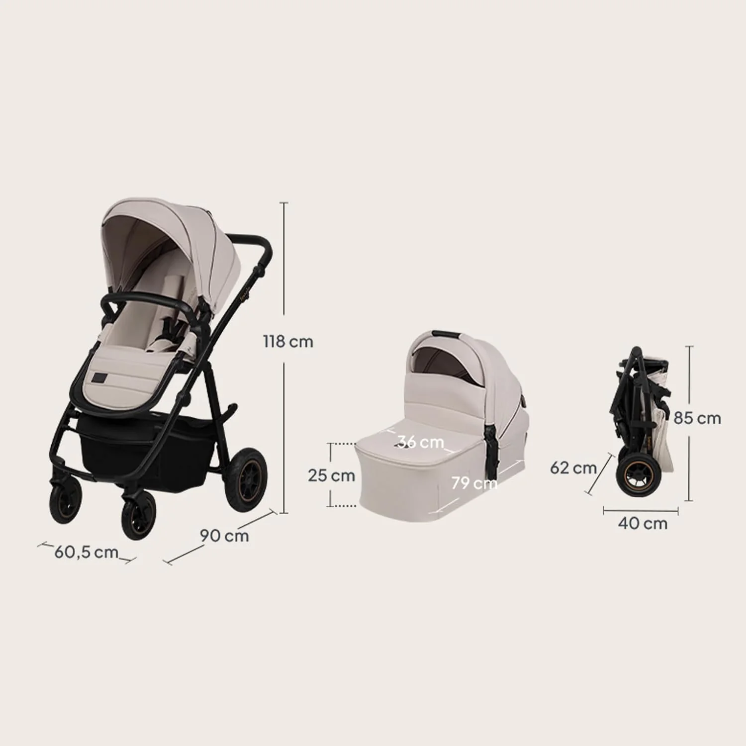 LIONELO AMBER PLUS 3 w 1 Wielofunkcyjny Wózek Dziecięcy od 0 do 4 lat do 22kg z Gondolą XL, Fotelik Samochodowy do 13 kg, Regulacja Oparcia, Duże Terenowe Koła 360o Budka XXL