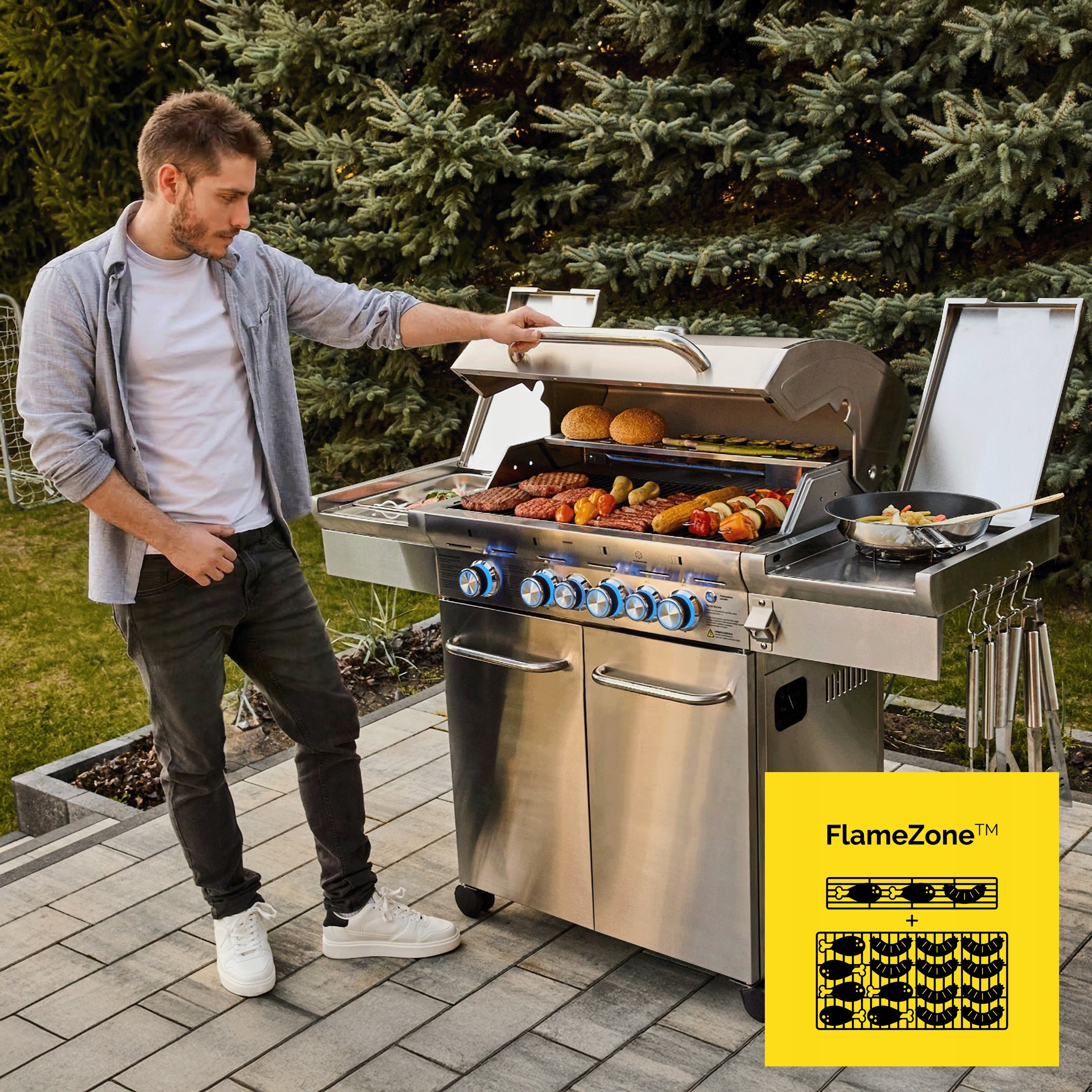 Grill gazowy Yoer 21,15 kW Ogrodowy ŻELIWNY nierdzewny 4+2 +szafka na butlę