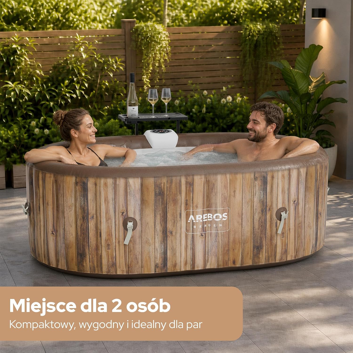 Arebos Nadmuchiwane Spa | Nadmuchiwane | Wnętrze i na zewnątrz | 190x120 cm Owal | 2 osoby | 90 dysz masujących | z ogrzewaniem | 550 litrów | Okładka w zestawie | Masaż Bubble Spa i Wellness