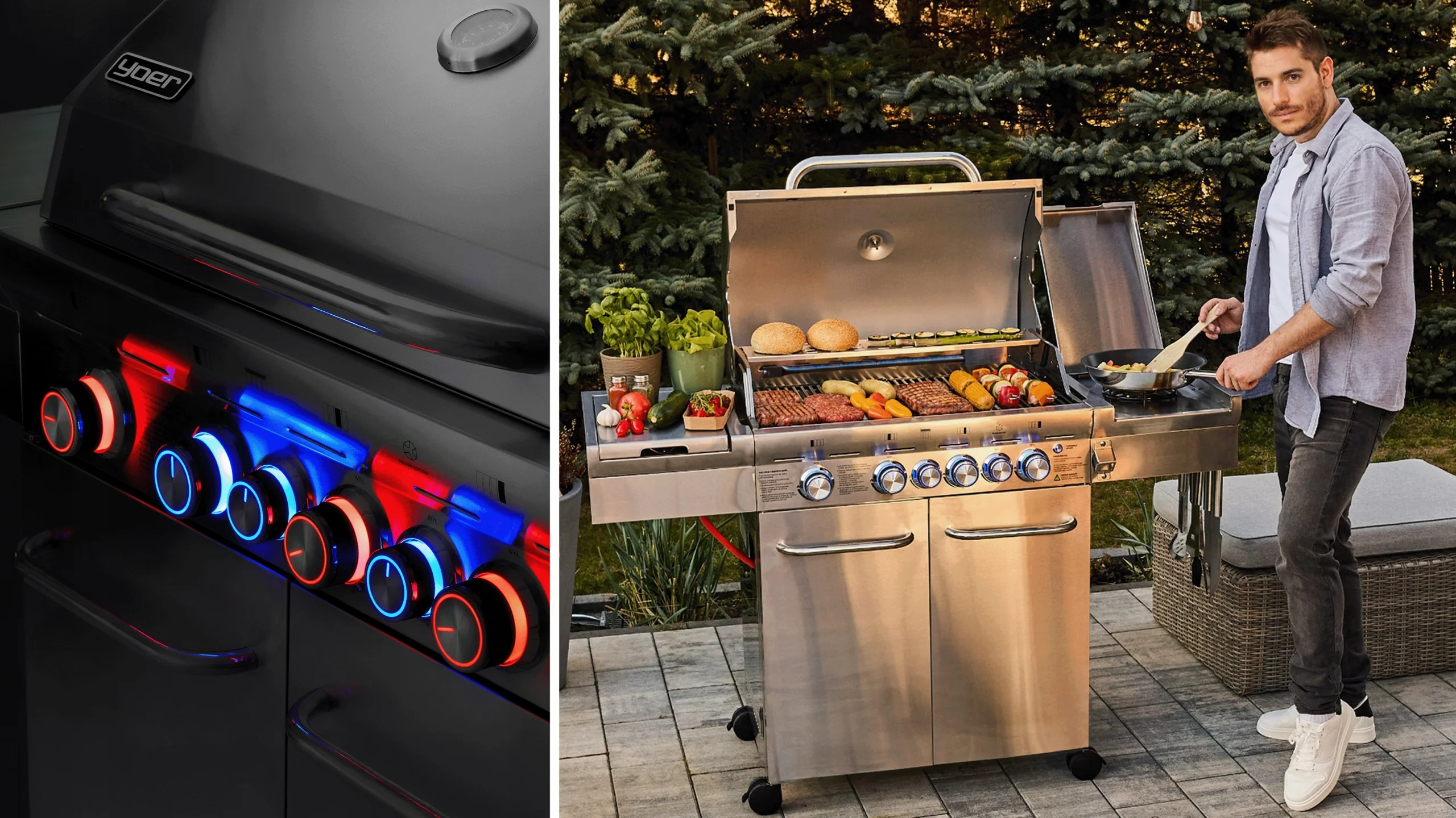 Grill gazowy Yoer 21,15 kW Ogrodowy ŻELIWNY nierdzewny 4+2 +szafka na butlę