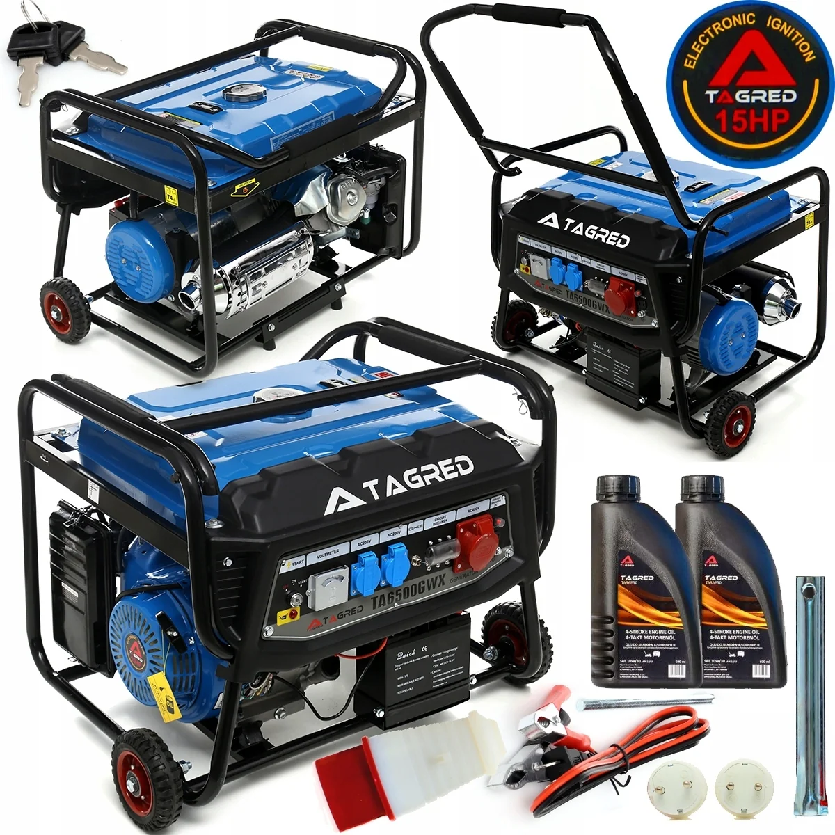 Agregat prądotwórczy trojfazowy 6500W 230V 400V z rozrusznikiem AVR + olej