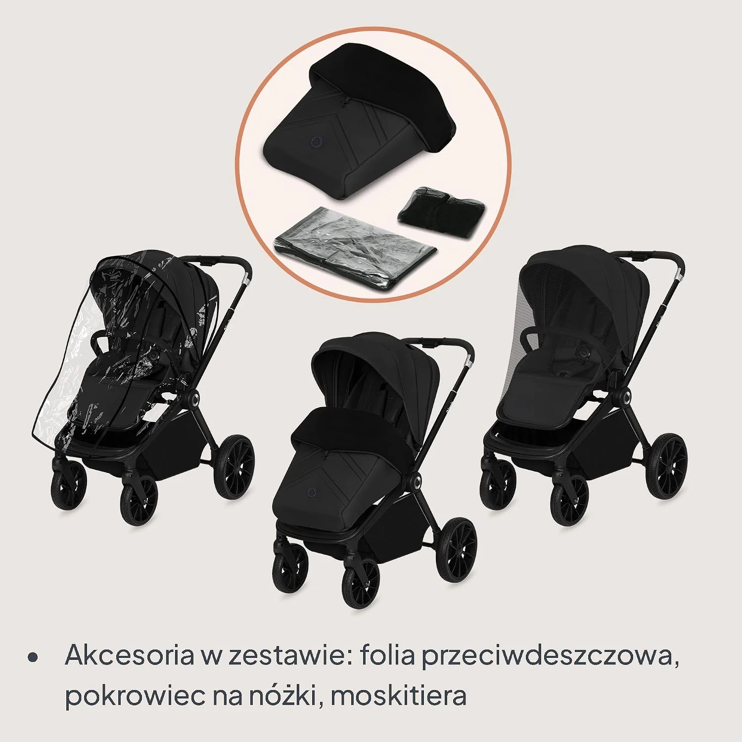 LIONELO MIKA PLUS 3 w 1 Wózek Spacerowy Dziecięcy 0-48 miesięcy do 22 kg Gondola do 9 kg Fotelik Samochodowy Nosidło do 13 kg, Regulacja Oparcia, Amortyzacja, Koła 360° Budka XXL (Czarny)