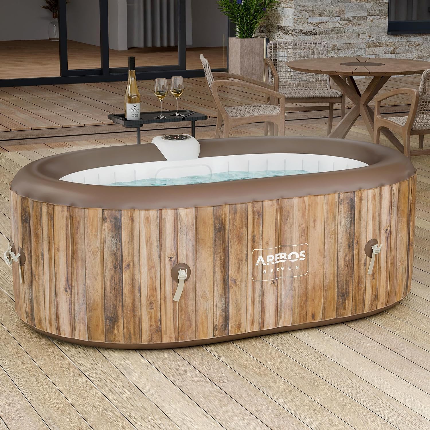 Arebos Nadmuchiwane Spa | Nadmuchiwane | Wnętrze i na zewnątrz | 190x120 cm Owal | 2 osoby | 90 dysz masujących | z ogrzewaniem | 550 litrów | Okładka w zestawie | Masaż Bubble Spa i Wellness