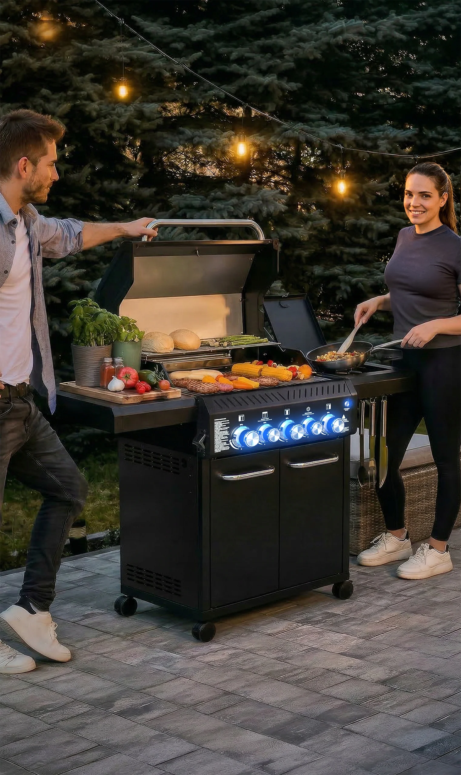 Grill gazowy Yoer 17,65 kW Ogrodowy ŻELIWNY nierdzewny 3+2 +szafka na butlę
