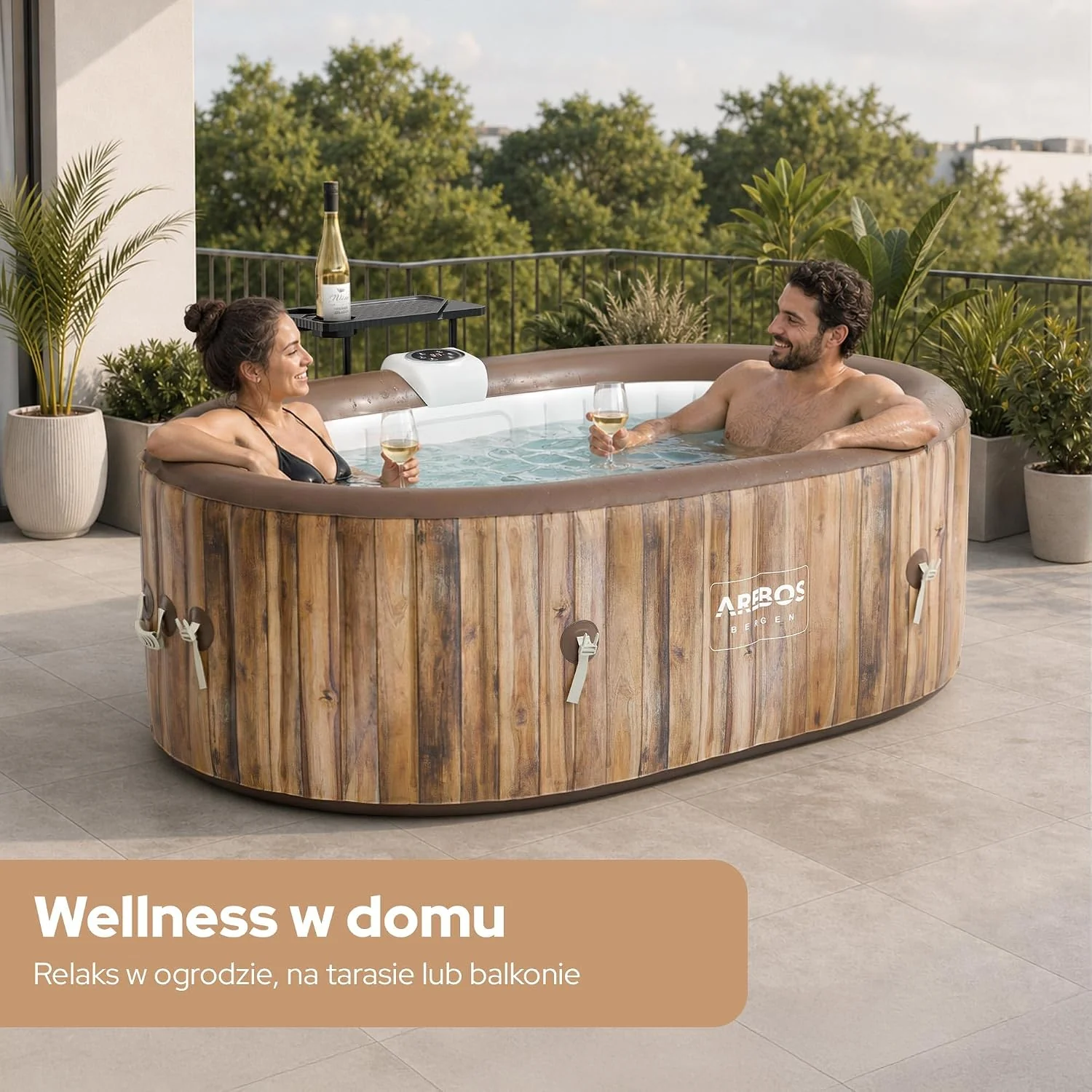 Arebos Nadmuchiwane Spa | Nadmuchiwane | Wnętrze i na zewnątrz | 190x120 cm Owal | 2 osoby | 90 dysz masujących | z ogrzewaniem | 550 litrów | Okładka w zestawie | Masaż Bubble Spa i Wellness