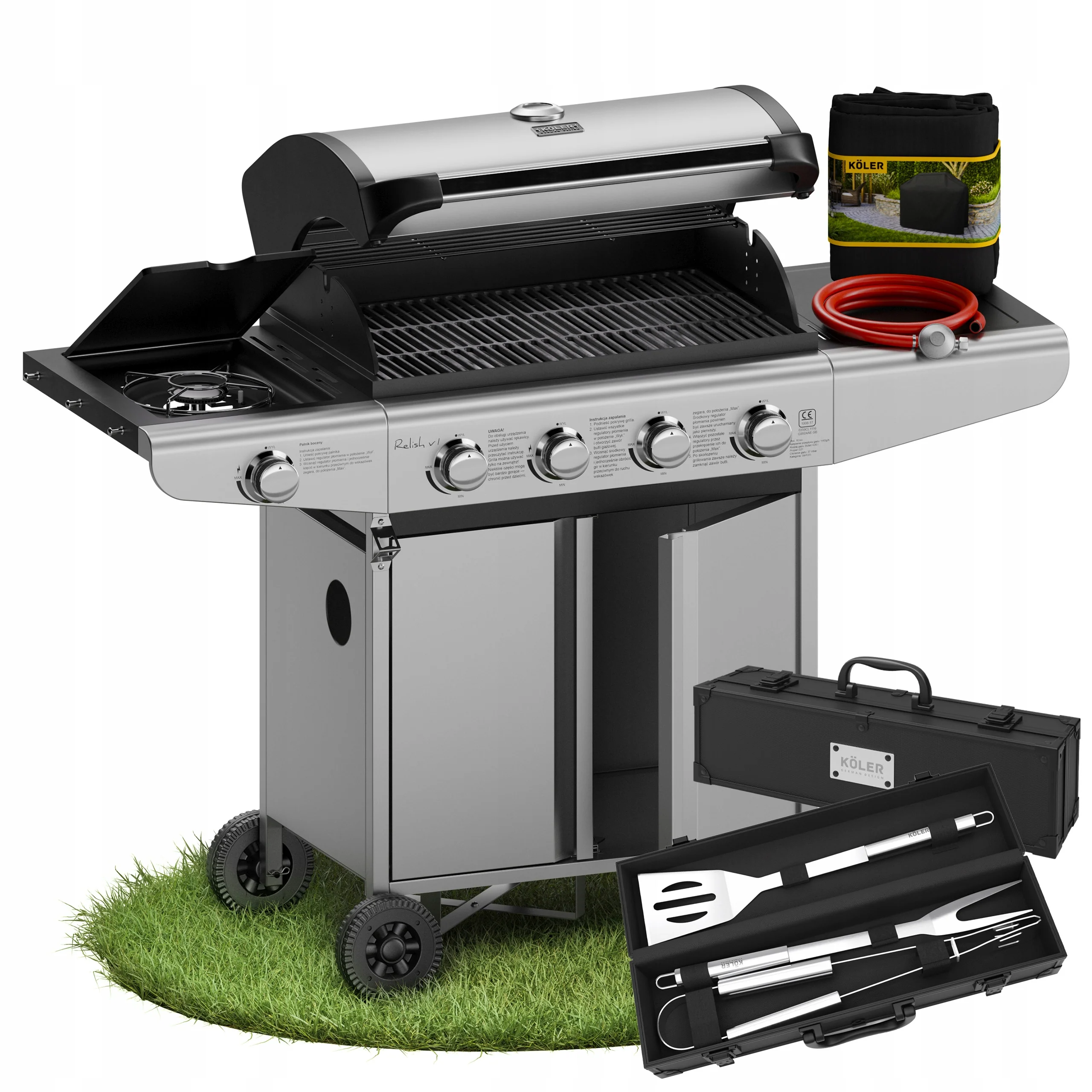GRILL GAZOWY OGRODOWY ŻELIWNY RUSZT NIERDZEWNY 16kW Relish V1 4+1 AKCESORIA