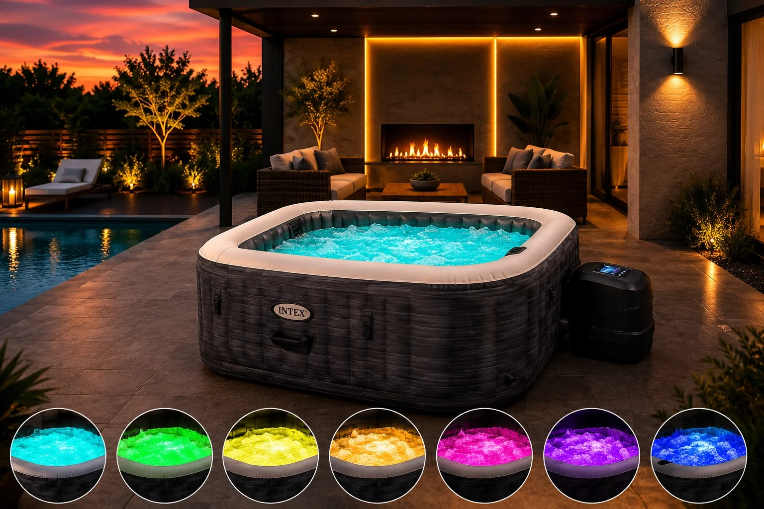 Dmuchane SPA ogrodowe Intex PureSpa Greystone Deluxe dla 4 osób LED Wi-Fi