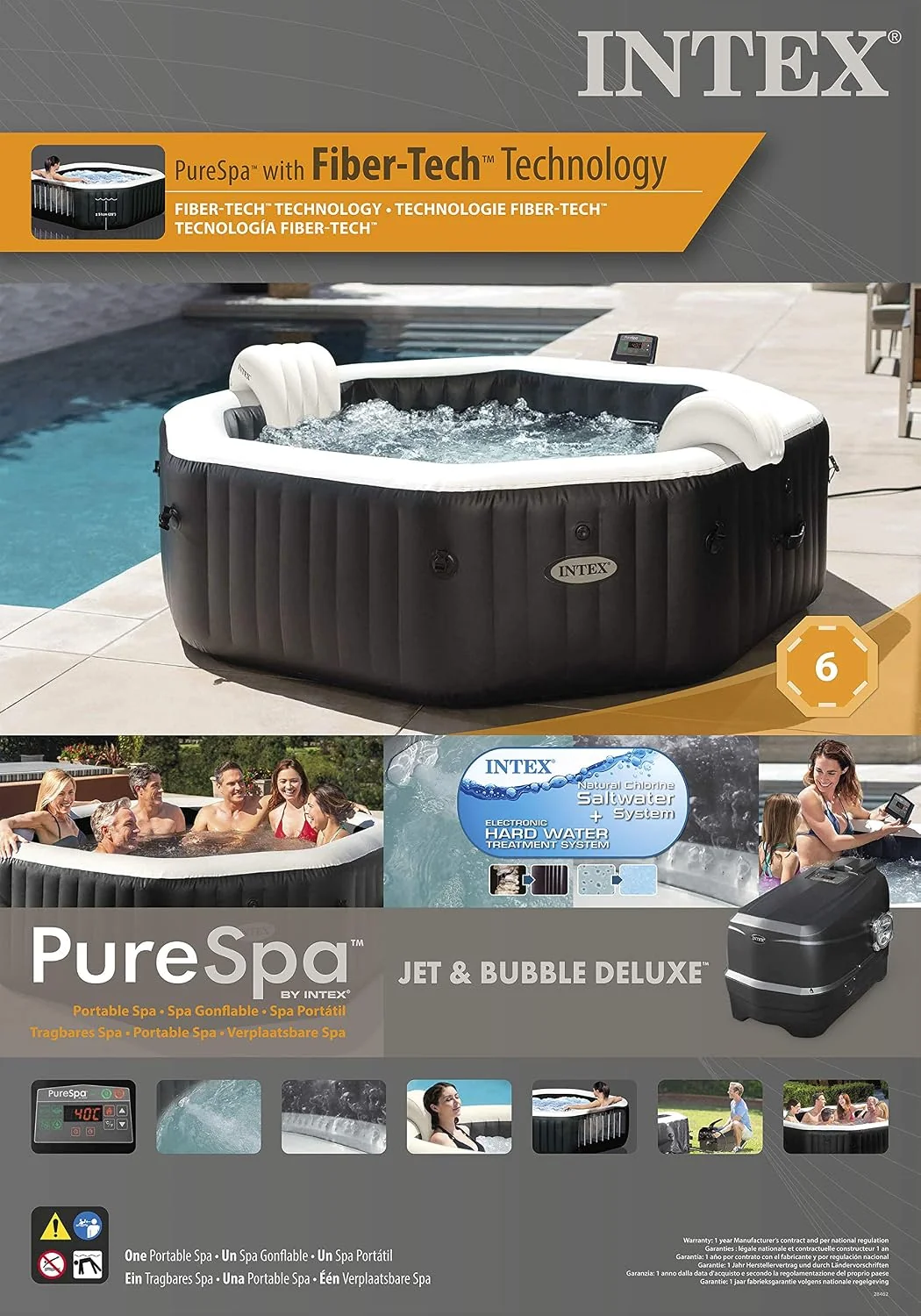 Intex PureSpa 28462 — ośmiokątne spa dla 6 osób, 218 × 71 cm