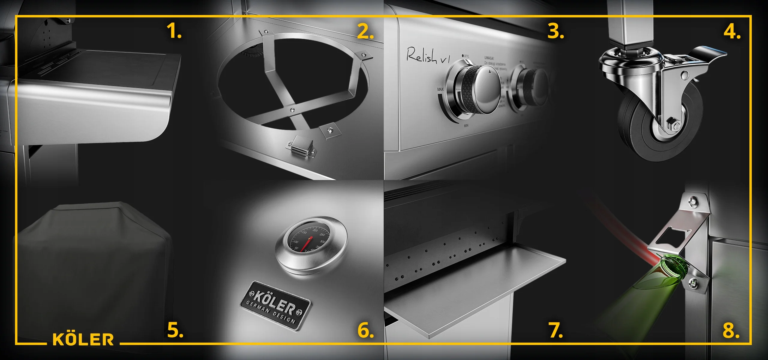 GRILL GAZOWY OGRODOWY ŻELIWNY RUSZT NIERDZEWNY 16kW Relish V1 4+1 AKCESORIA