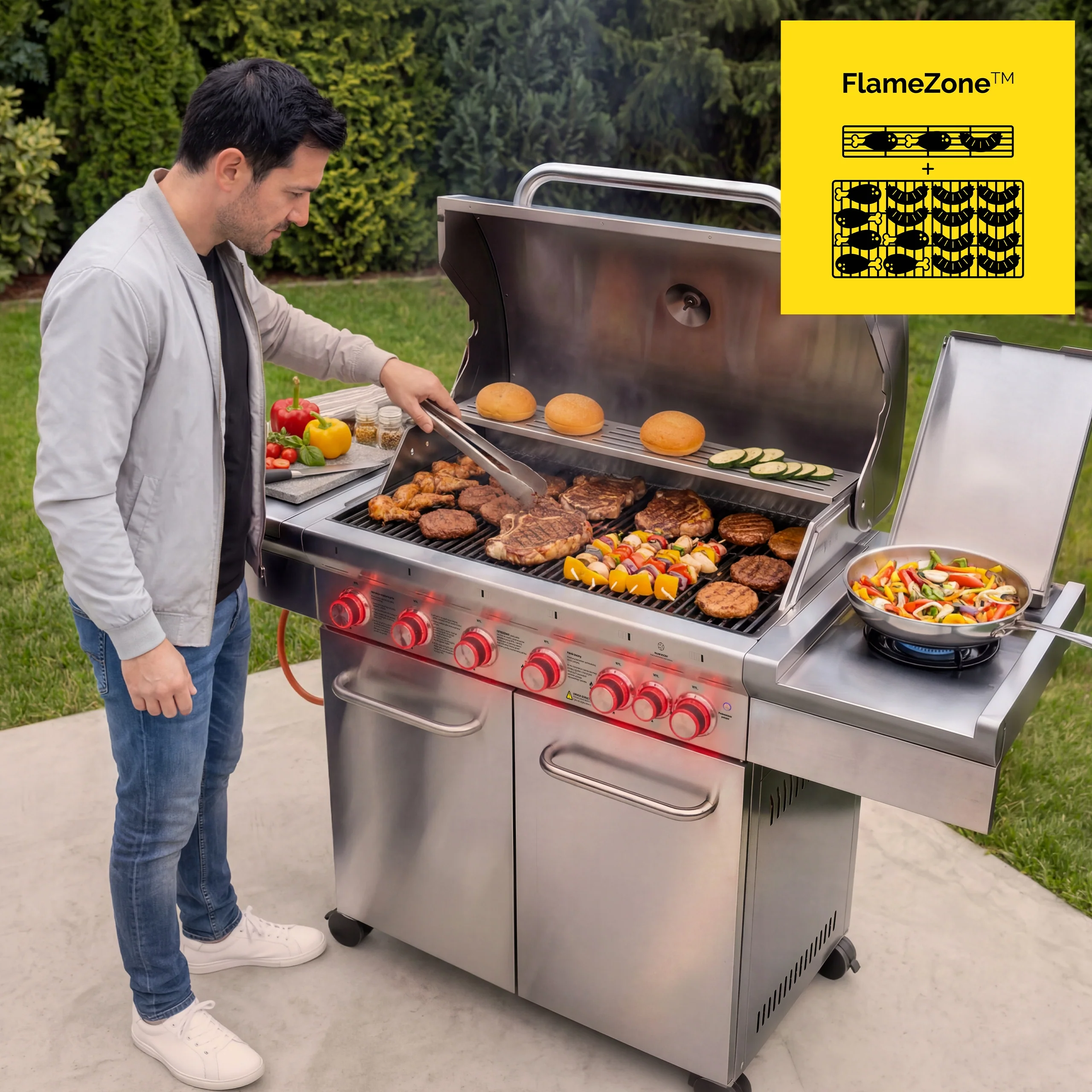 Grill gazowy Yoer 22,05 kW Ogrodowy ŻELIWNY nierdzewny 6+1 +szafka na butlę — widok produktu