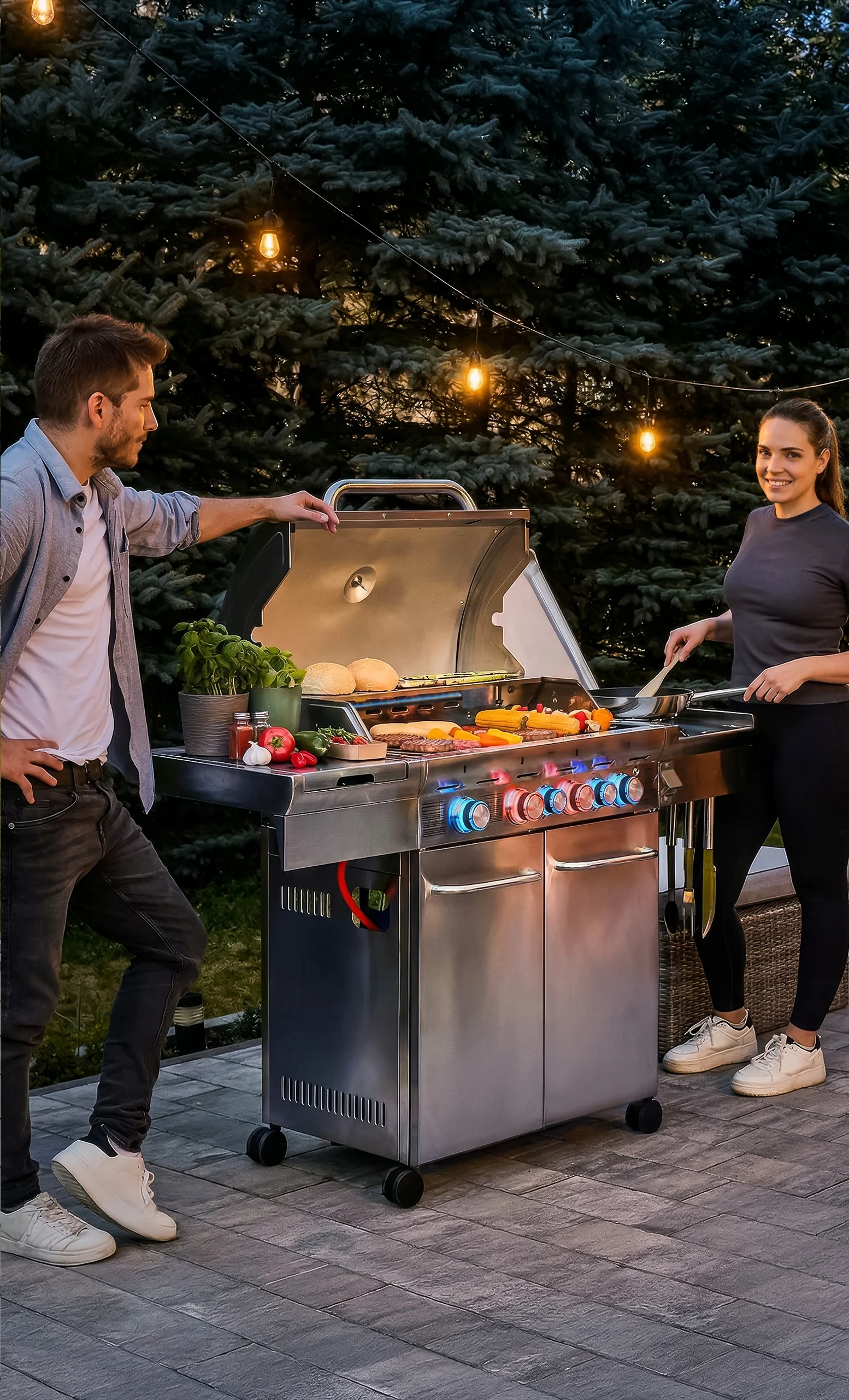 Grill gazowy Yoer 21,15 kW Ogrodowy ŻELIWNY nierdzewny 4+2 +szafka na butlę