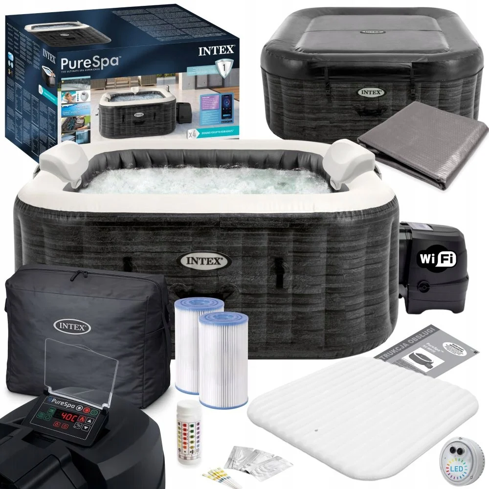 Dmuchane Ogrodowe Spa Hydromasaż 175x175 Intex 28450 4osoby WiFi+Led+GenChl