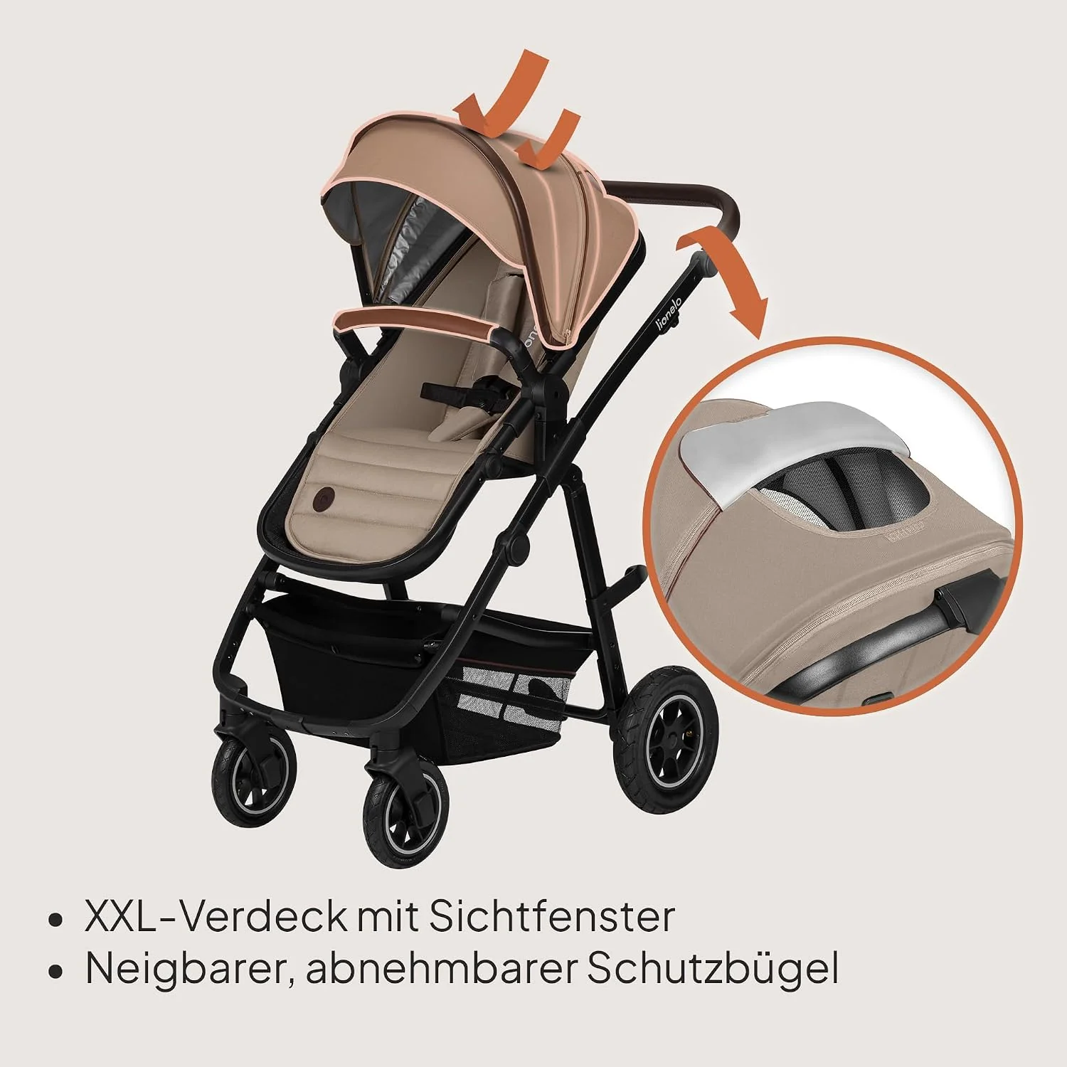 LIONELO Amber Wózek dziecięcy kombi 3 w 1, zestaw sportowych siedzisk, mocna, wanienka dla niemowląt, torba na fotel samochodowy, ochrona przed deszczem, dach XXL z ochroną przed słońcem