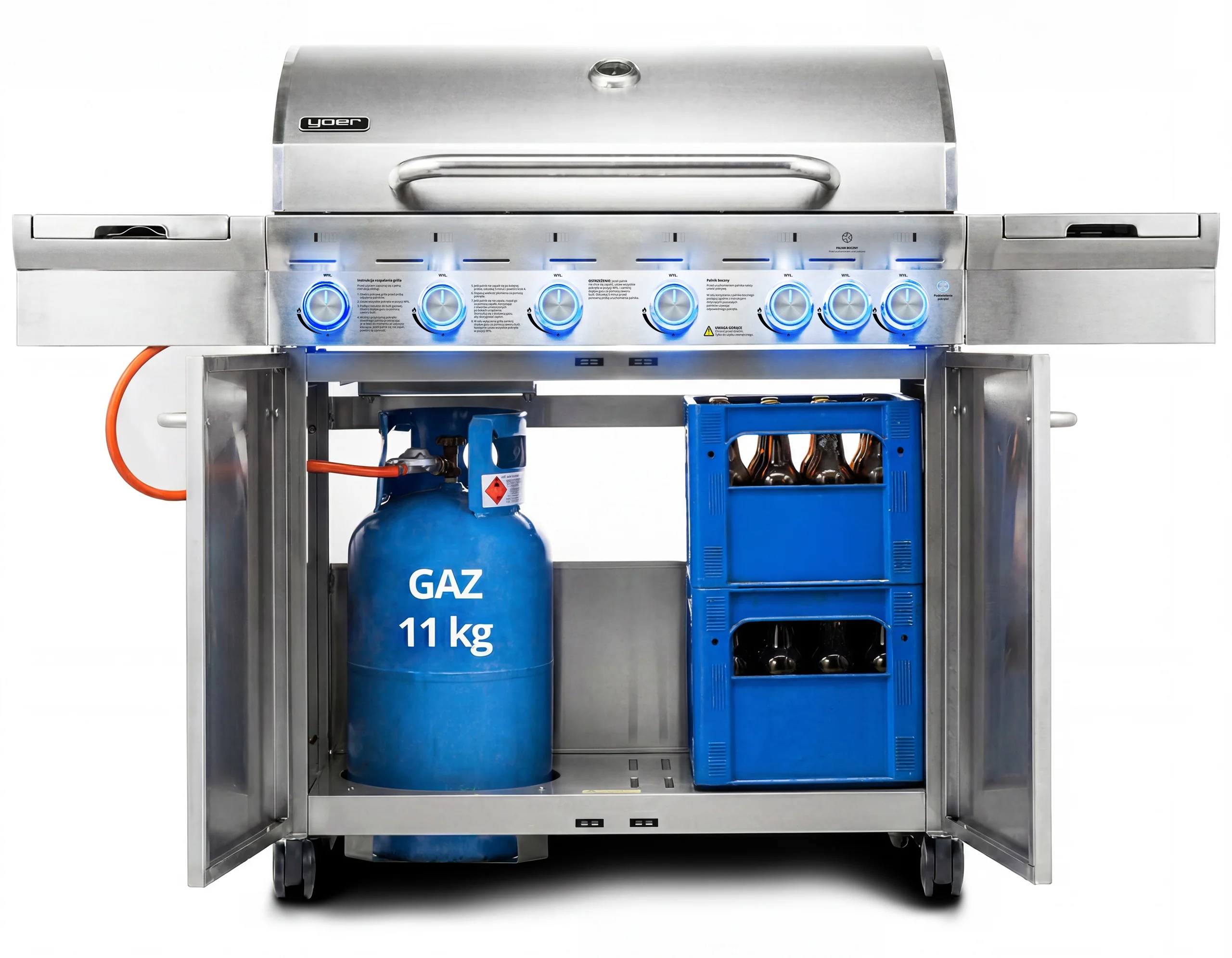 Grill gazowy Yoer 22,05 kW Ogrodowy ŻELIWNY nierdzewny 6+1 +szafka na butlę — widok produktu