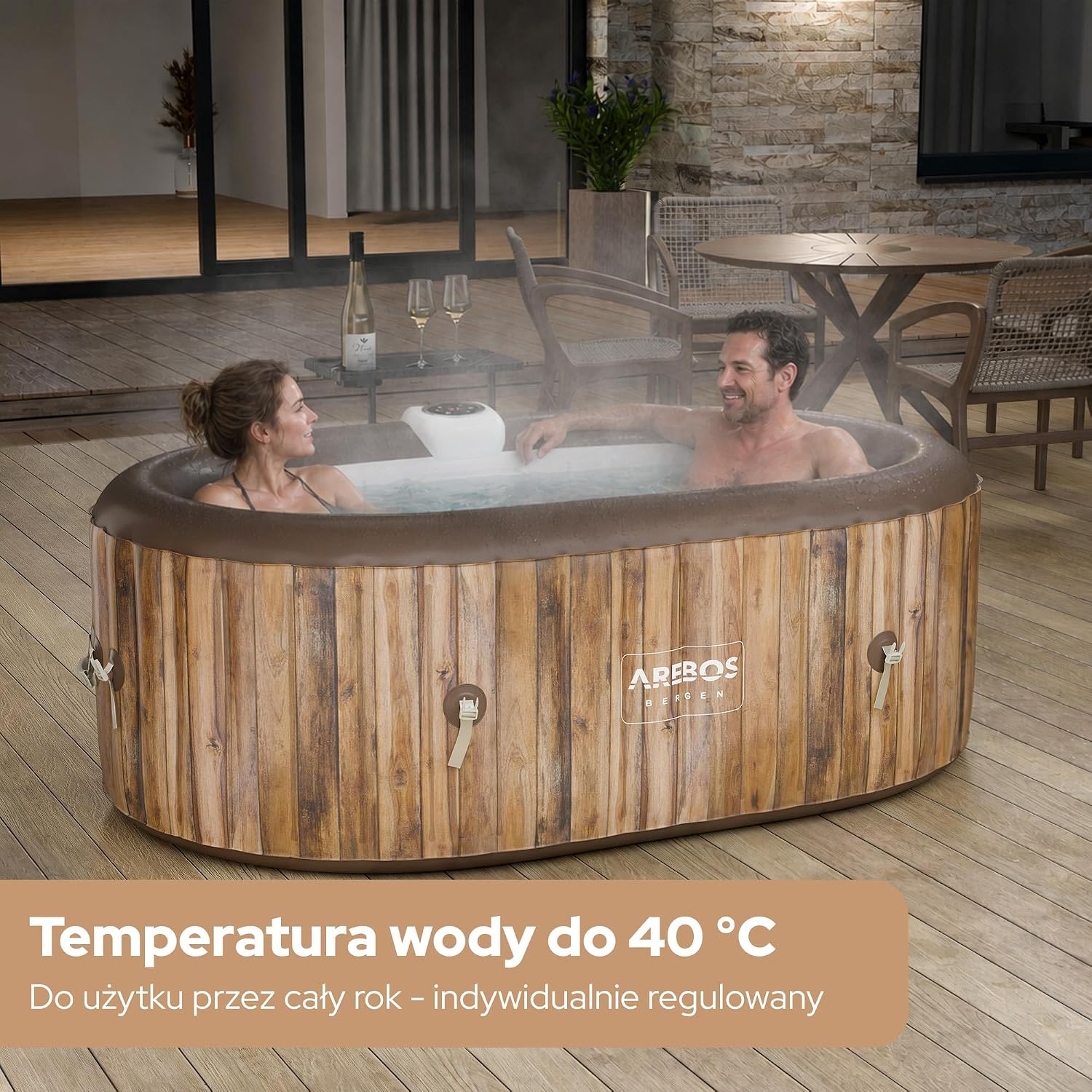 Arebos Nadmuchiwane Spa | Nadmuchiwane | Wnętrze i na zewnątrz | 190x120 cm Owal | 2 osoby | 90 dysz masujących | z ogrzewaniem | 550 litrów | Okładka w zestawie | Masaż Bubble Spa i Wellness