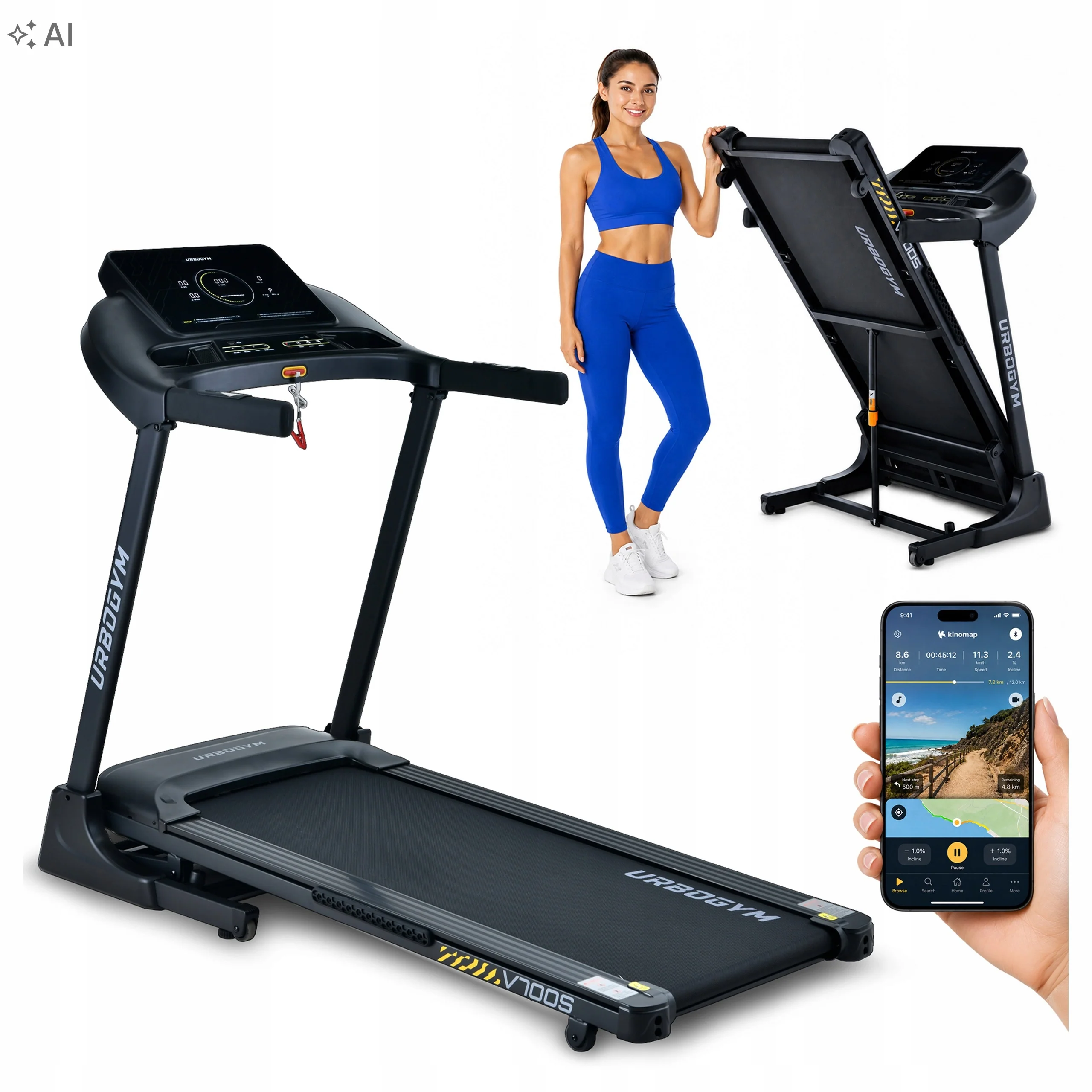 Bieżnia Domowa Elektryczna Składana Kąt Nachylenia Aplikacje URBOGYM V700S