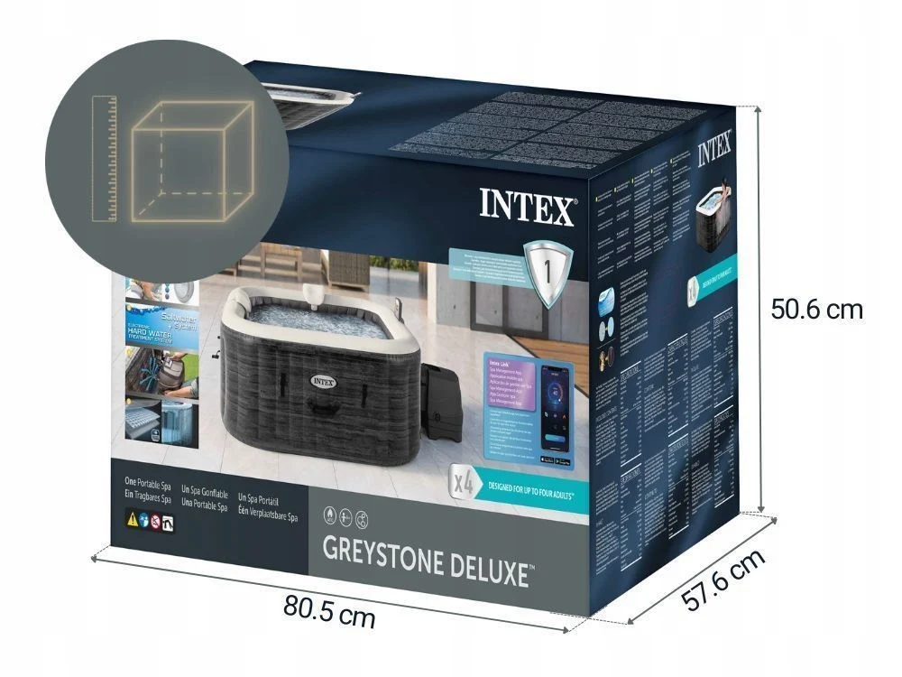 Dmuchane Ogrodowe Spa Hydromasaż 175x175 Intex 28450 4osoby WiFi+Led+GenChl