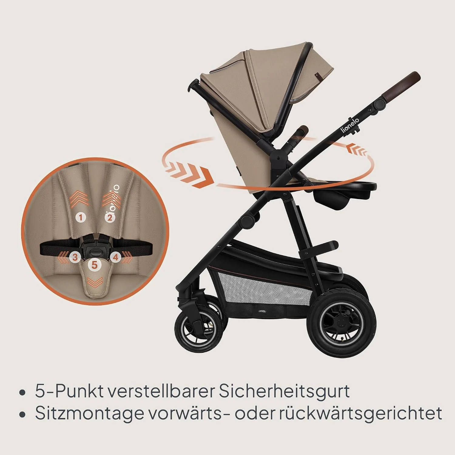 LIONELO Amber Wózek dziecięcy kombi 3 w 1, zestaw sportowych siedzisk, mocna, wanienka dla niemowląt, torba na fotel samochodowy, ochrona przed deszczem, dach XXL z ochroną przed słońcem