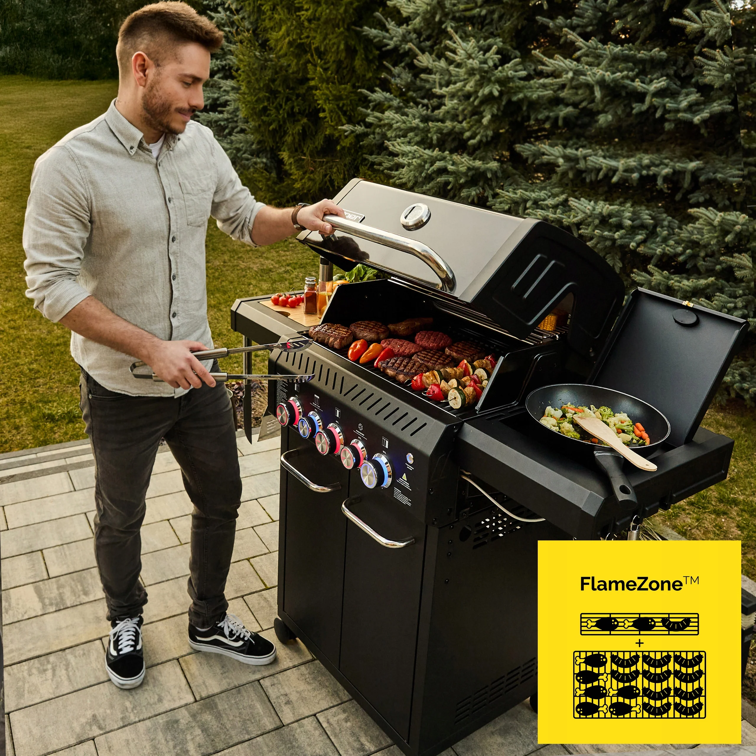 Grill gazowy Yoer 17,65 kW Ogrodowy ŻELIWNY nierdzewny 3+2 +szafka na butlę