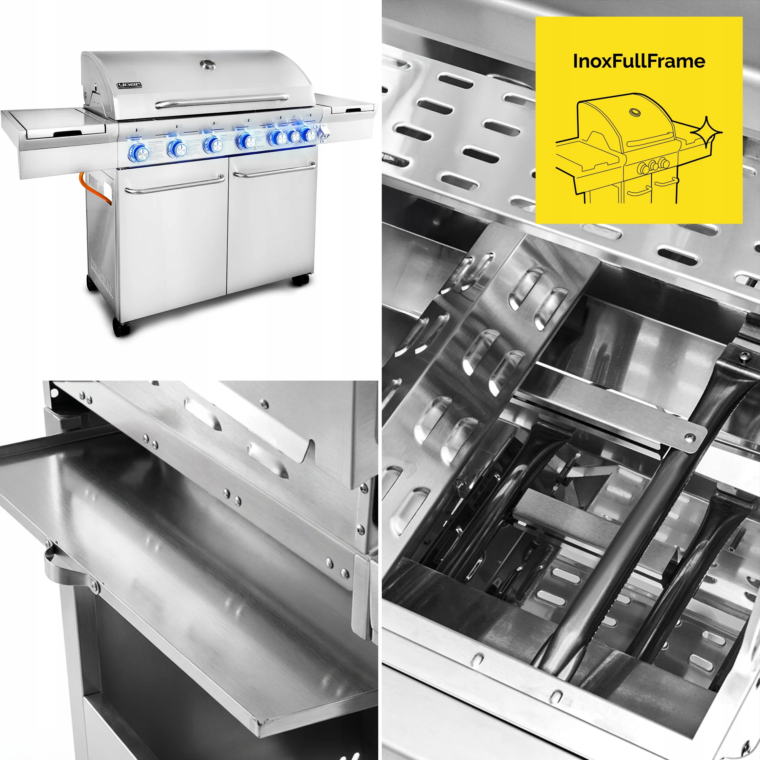 Grill gazowy Yoer 22,05 kW Ogrodowy ŻELIWNY nierdzewny 6+1 +szafka na butlę — widok produktu