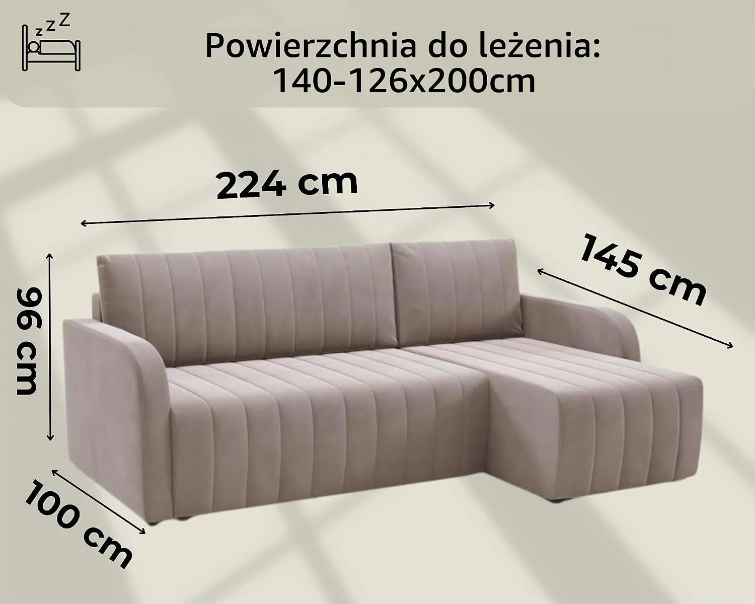 LIKMA Otto — zielony narożnik 224 cm z funkcją spania i pojemnikiem