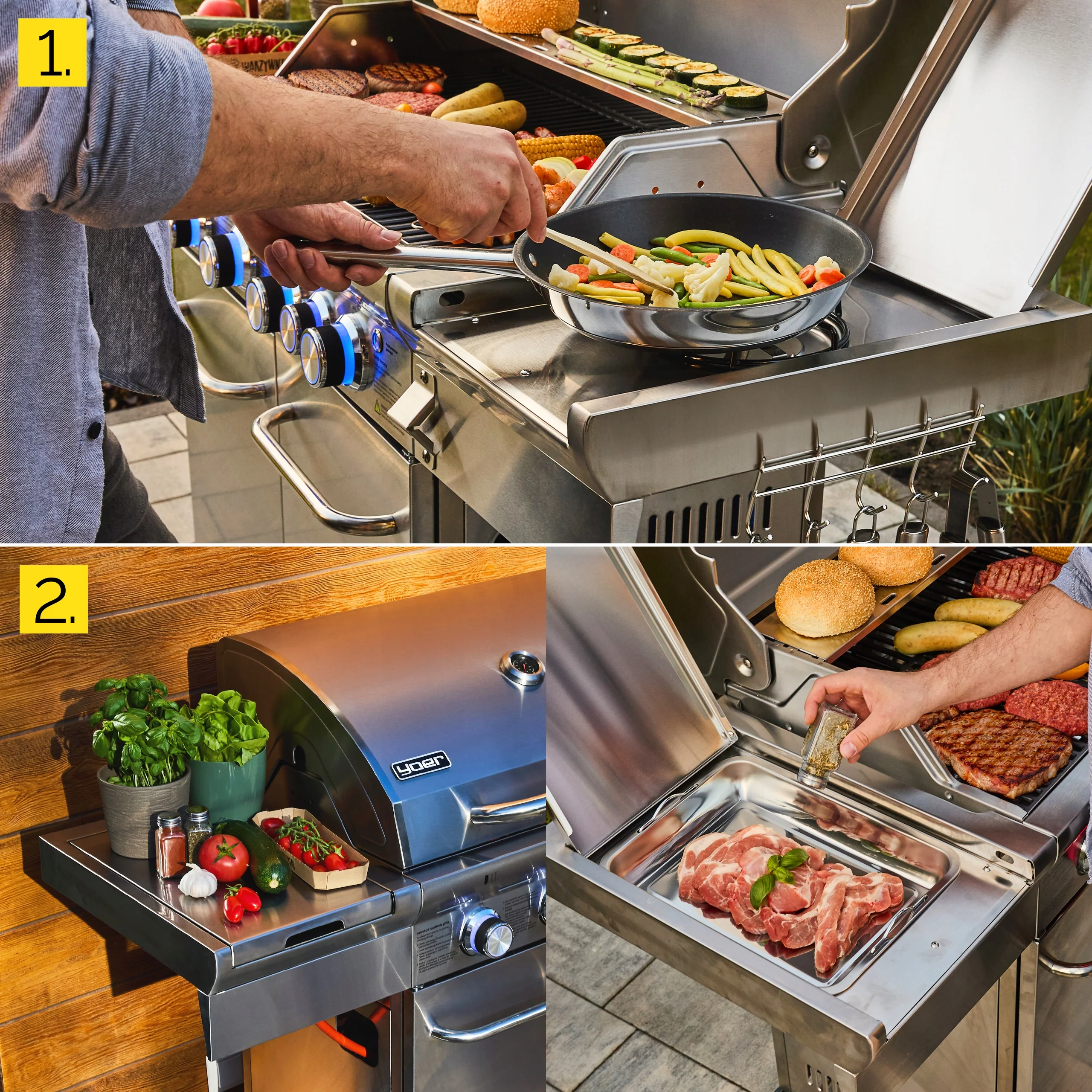 Grill gazowy Yoer 21,15 kW Ogrodowy ŻELIWNY nierdzewny 4+2 +szafka na butlę