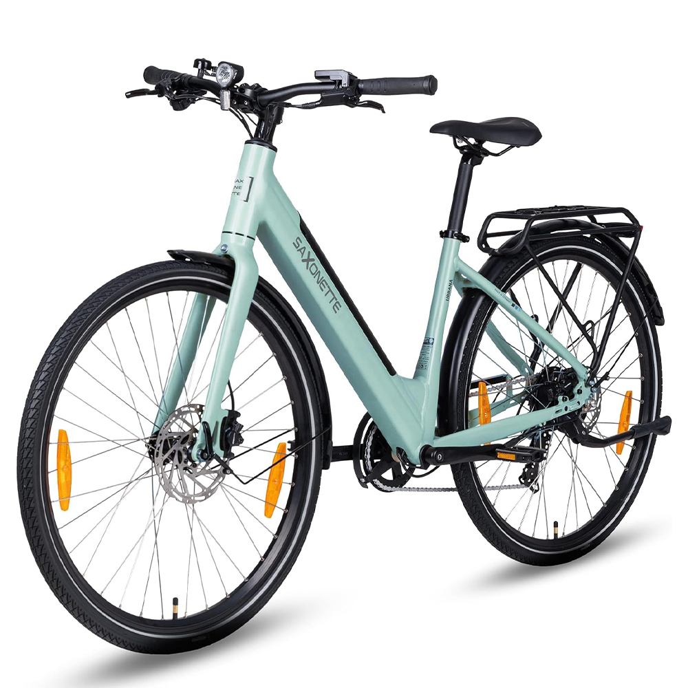 SAXONETTE E Bike Damen 28 Zoll Tiefeinsteiger mit 36V 11.6Ah Akku, Elektro Fahrrad Erwachsene mit Hydraulik-Bremse, 7 Gang Kettenschaltung Pedelec mit Gepäckträger für Damen/Frauen Herren/Männer