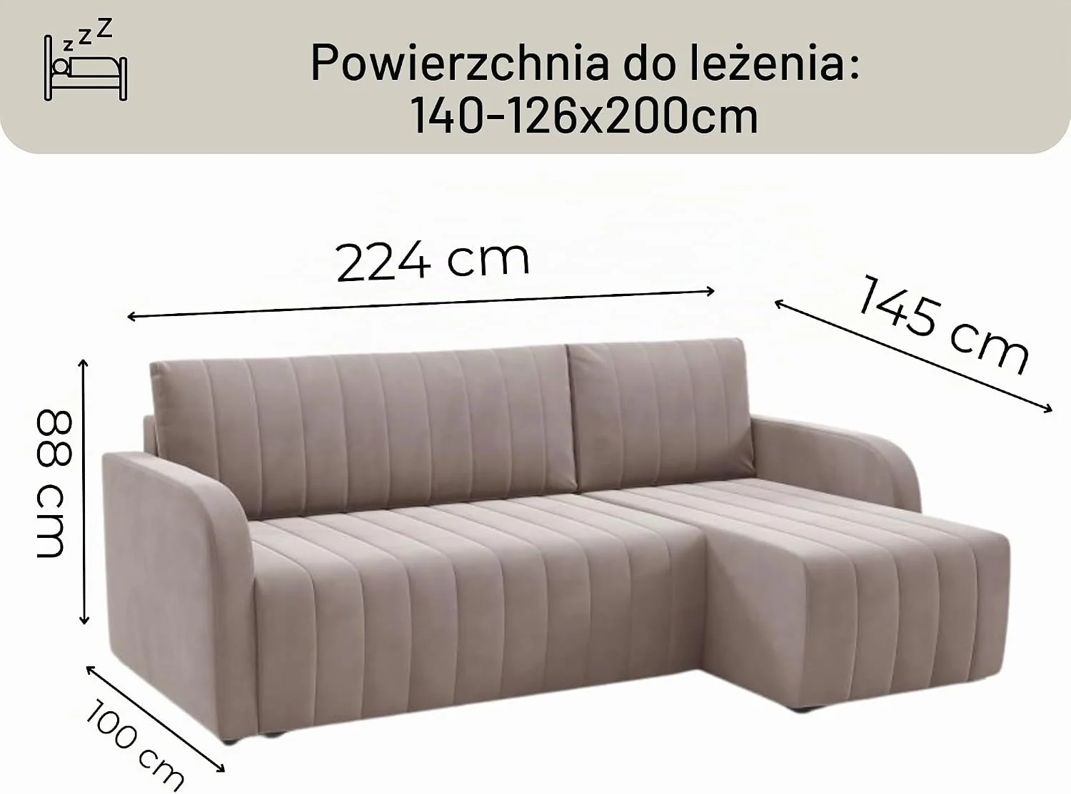 LIKMA Otto — zielony narożnik 224 cm z funkcją spania i pojemnikiem