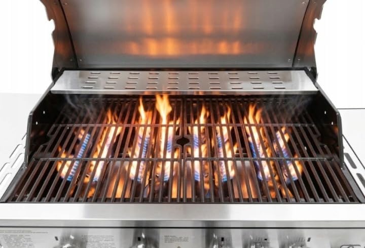 PROLINE Grill Gazowy Nierdzewny 4+1 17,15 kW – Grill Ogrodowy Premium z Rusztem Żeliwnym, Palnikiem Bocznym, Termometrem, Szafką na Butlę 11 kg, 74×44 cm, 48 kg, Zapłon Elektroniczny — widok produktu