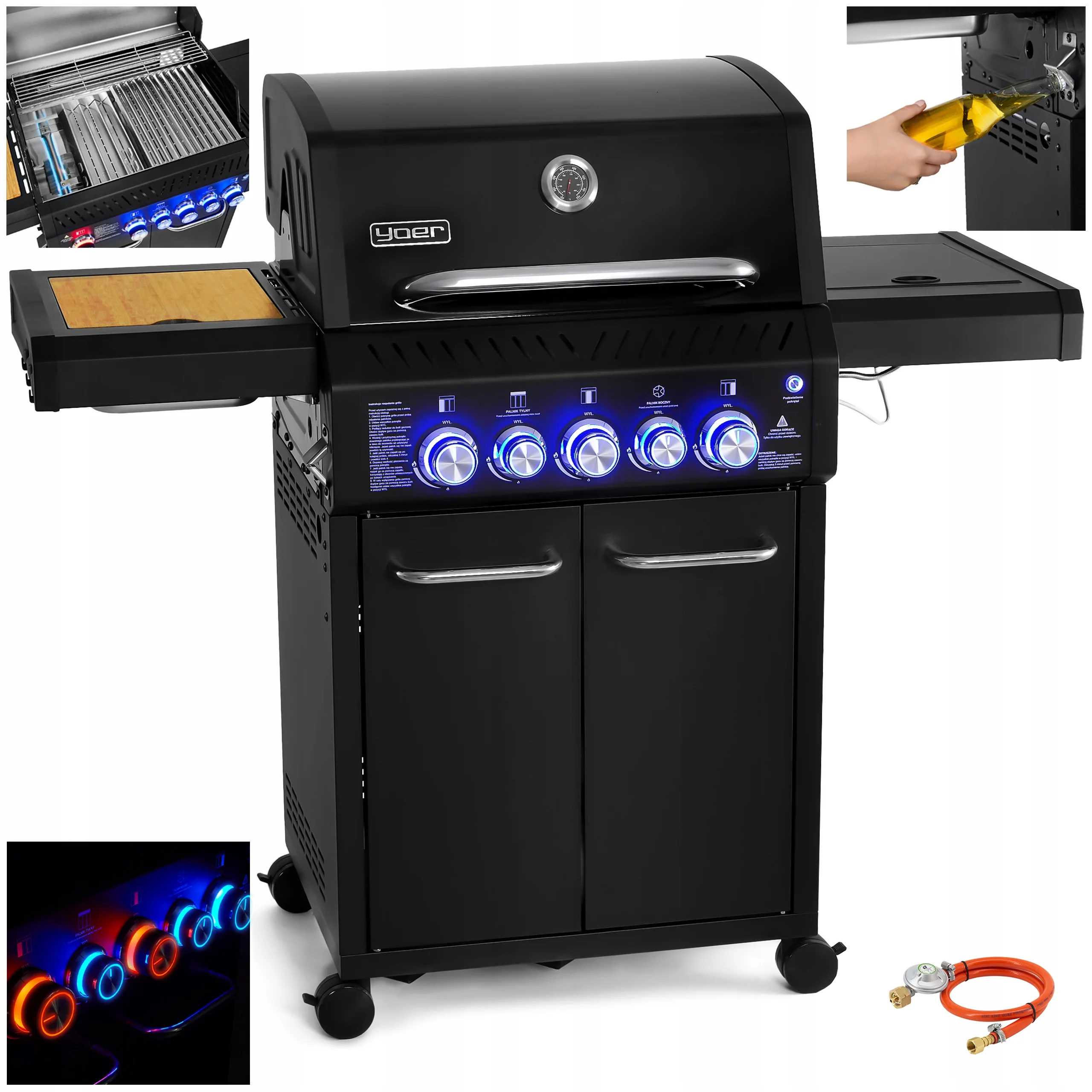 Grill gazowy Yoer 17,65 kW Ogrodowy ŻELIWNY nierdzewny 3+2 +szafka na butlę