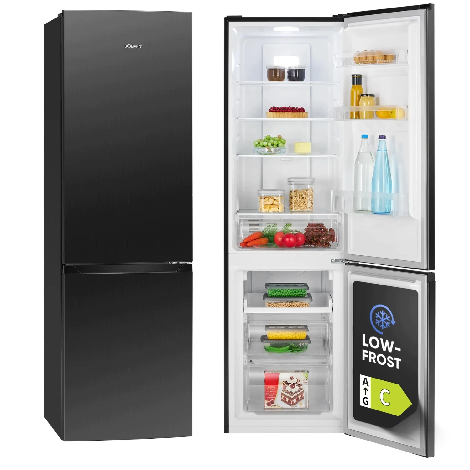 Lodówko-zamrażarka Bomann KG 7370 No Frost 253 l ciemny inox klasa C
