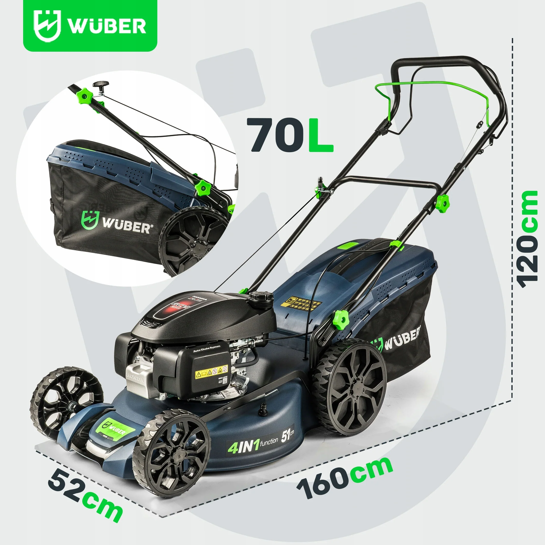 Wuber W09104 — kosiarka spalinowa z napędem Honda, 51 cm, kosz 70 l — widok produktu