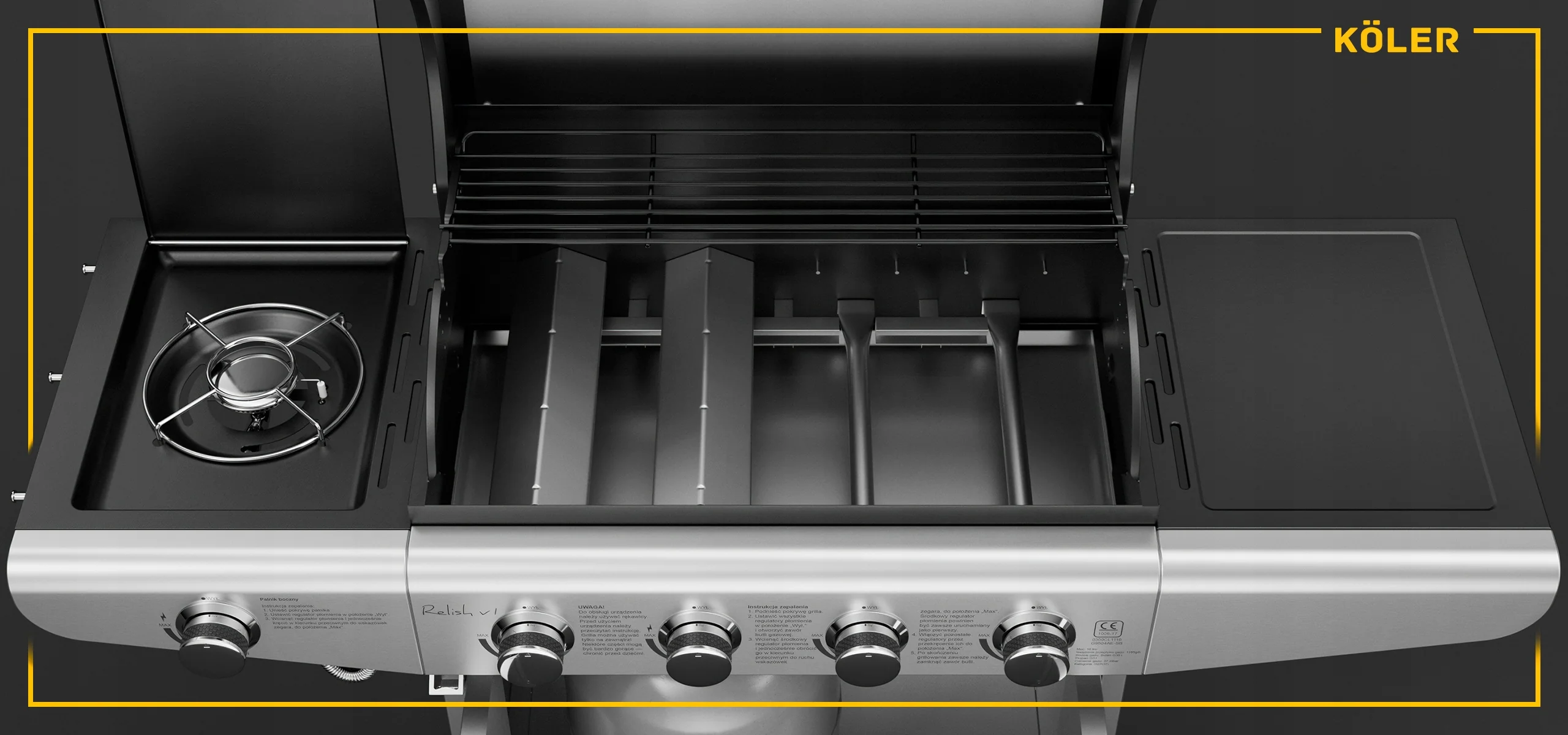 GRILL GAZOWY OGRODOWY ŻELIWNY RUSZT NIERDZEWNY 16kW Relish V1 4+1 AKCESORIA