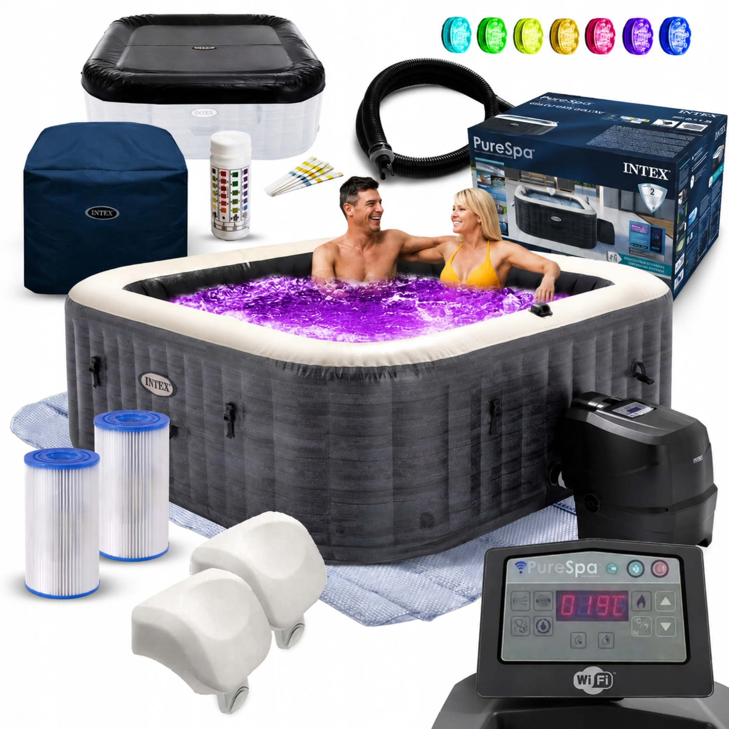 Dmuchane SPA ogrodowe Intex PureSpa Greystone Deluxe dla 4 osób LED Wi-Fi