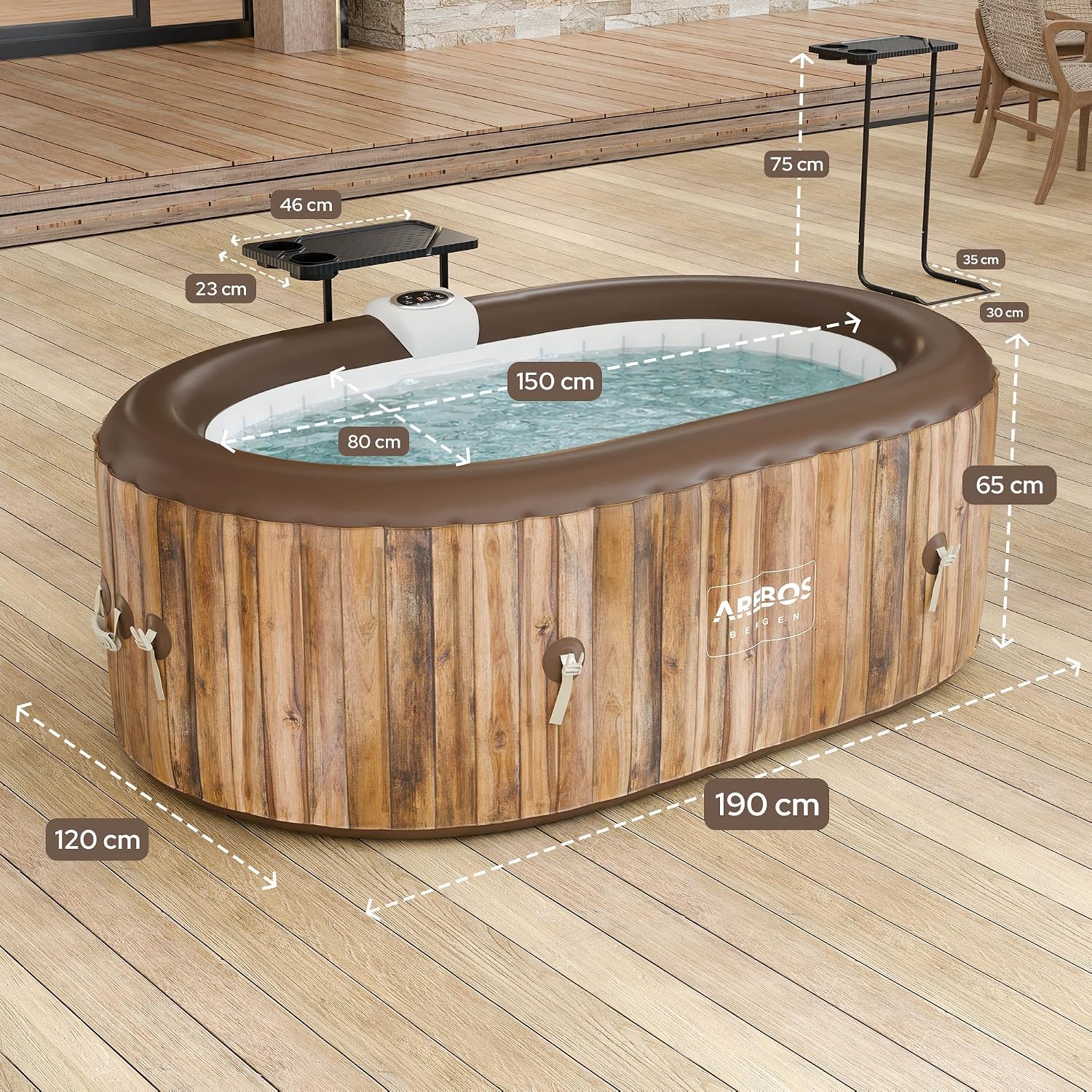 Arebos Nadmuchiwane Spa | Nadmuchiwane | Wnętrze i na zewnątrz | 190x120 cm Owal | 2 osoby | 90 dysz masujących | z ogrzewaniem | 550 litrów | Okładka w zestawie | Masaż Bubble Spa i Wellness
