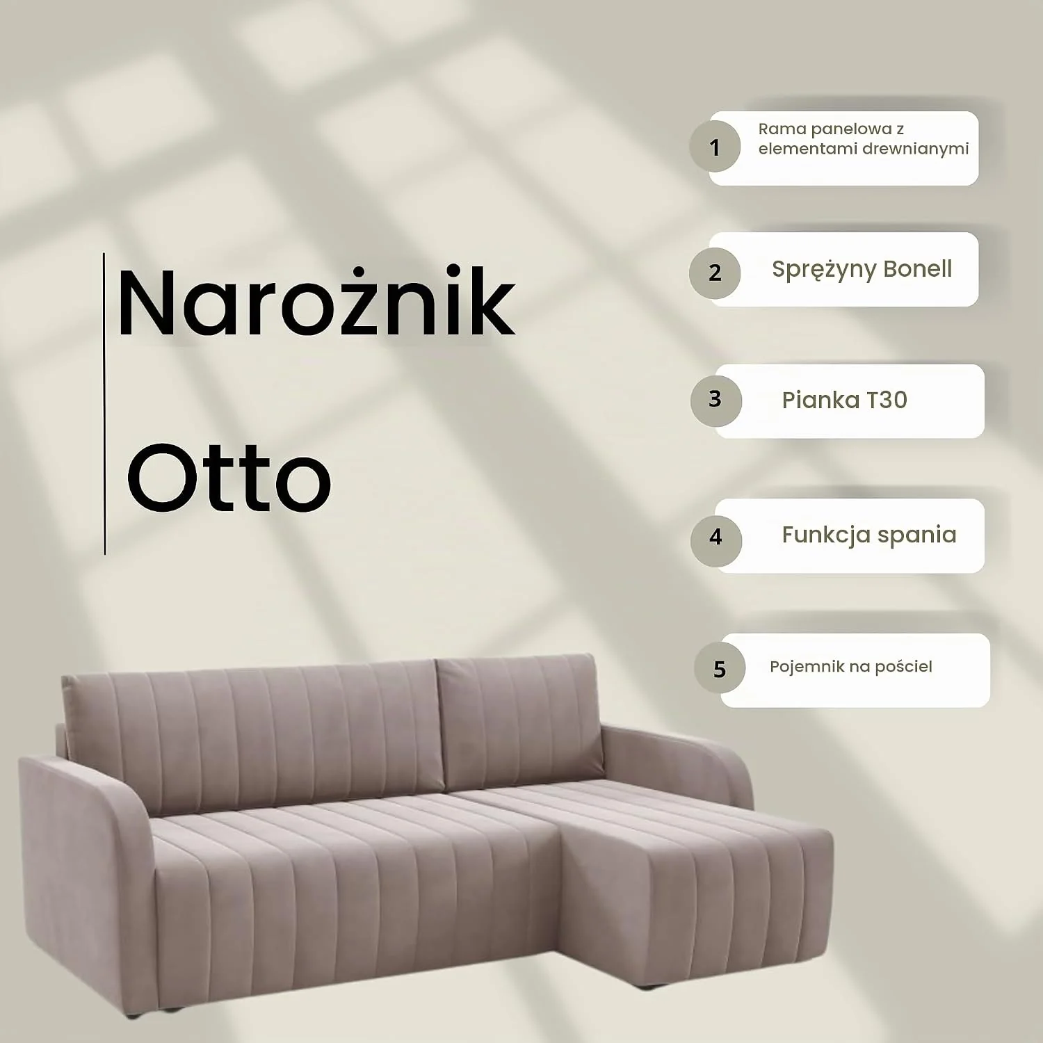 LIKMA Otto — zielony narożnik 224 cm z funkcją spania i pojemnikiem